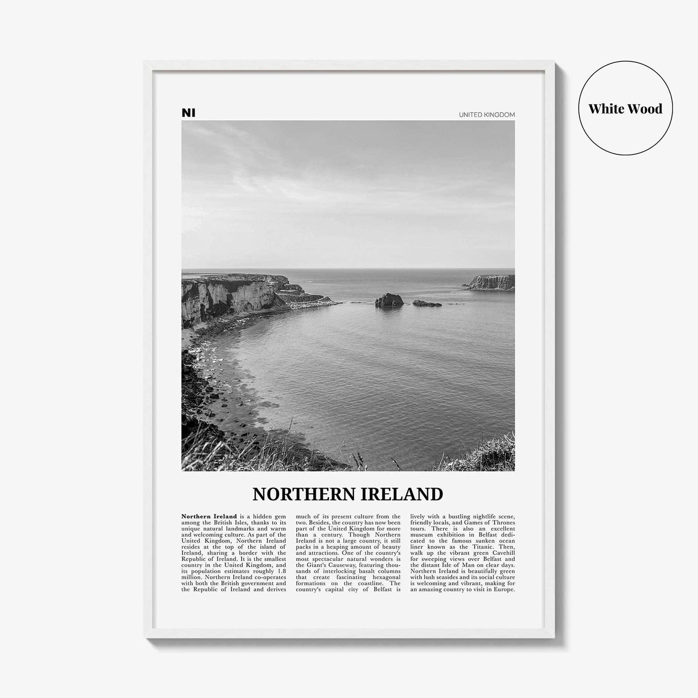 Northern Ireland Print Black and White, Northern Ireland Wall Art, Northern Ireland Poster, UK,  United Kingdom, Tuaisceart Éireann, Belfast