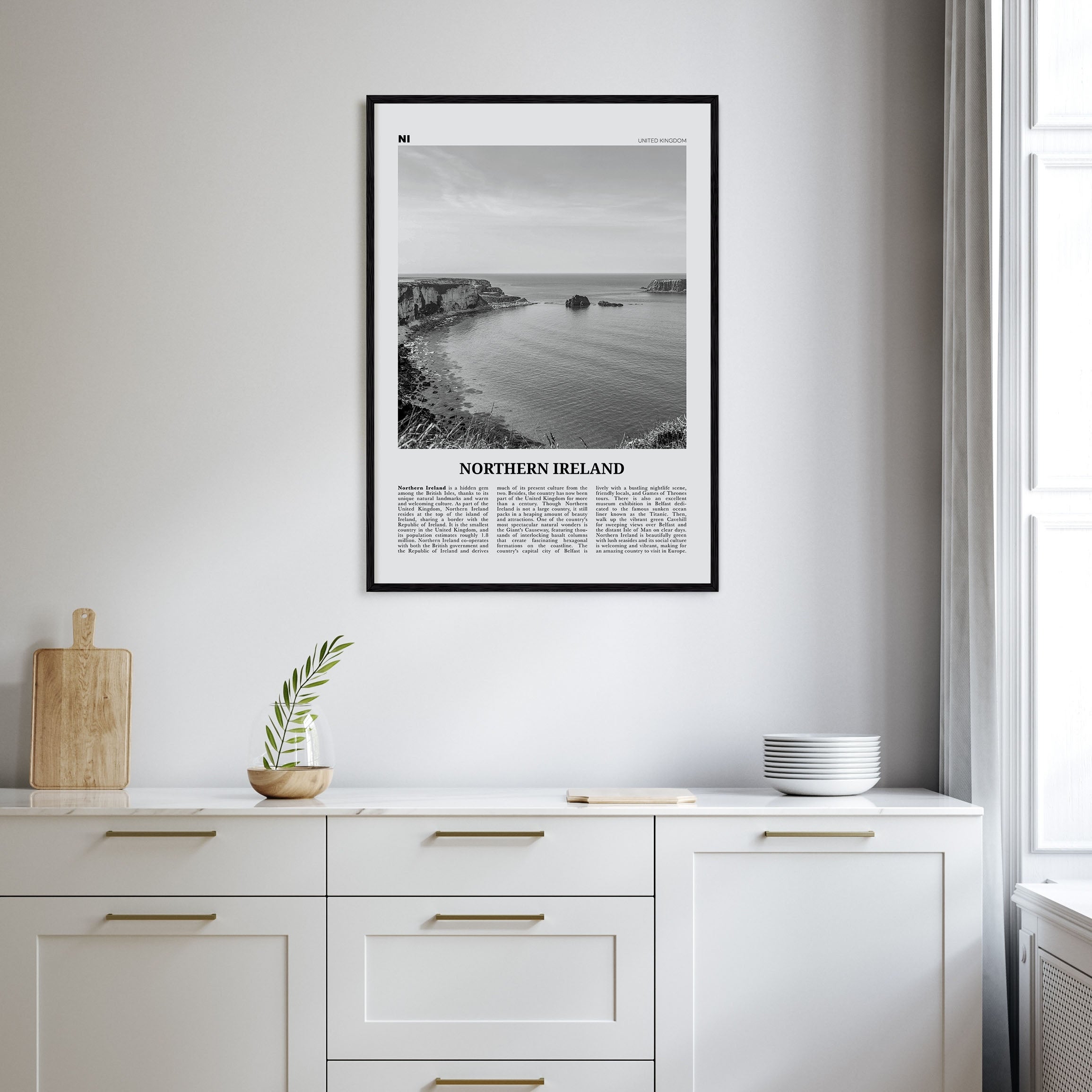 Northern Ireland Travel B&W Poster
