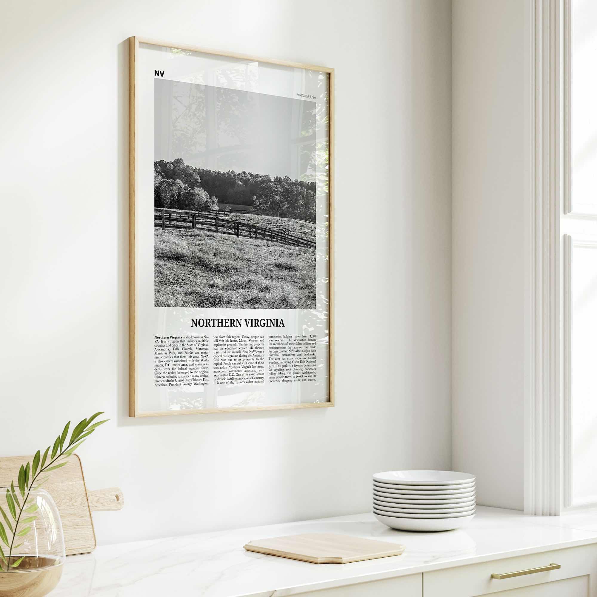 Northern Virginia Print Black and White, Northern Virginia Wall Art, Northern Virginia Poster, Northern Virginia Photo, North Virginia Map