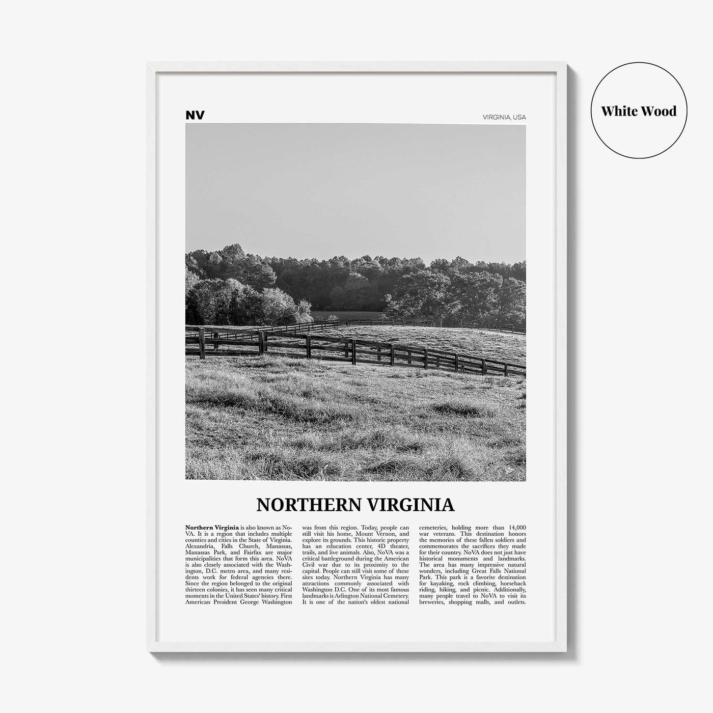 Northern Virginia Print Black and White, Northern Virginia Wall Art, Northern Virginia Poster, Northern Virginia Photo, North Virginia Map