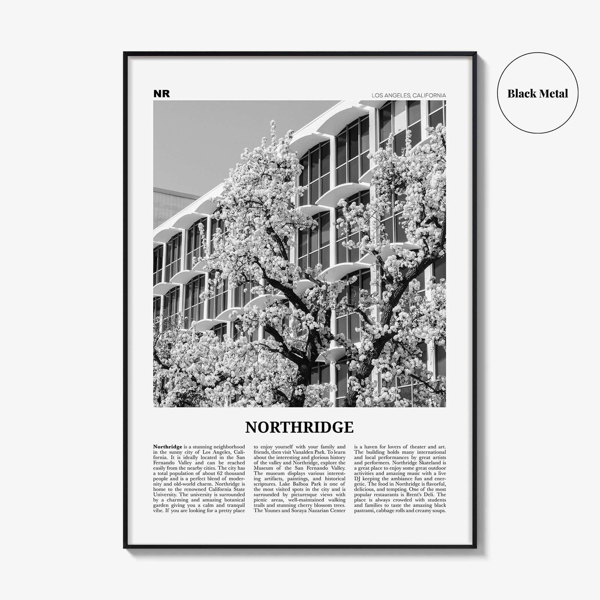 Northridge Print Black and White, Northridge Wall Art, Northridge Poster, Northridge Photo, Northridge Décor, Los Angeles, California, USA