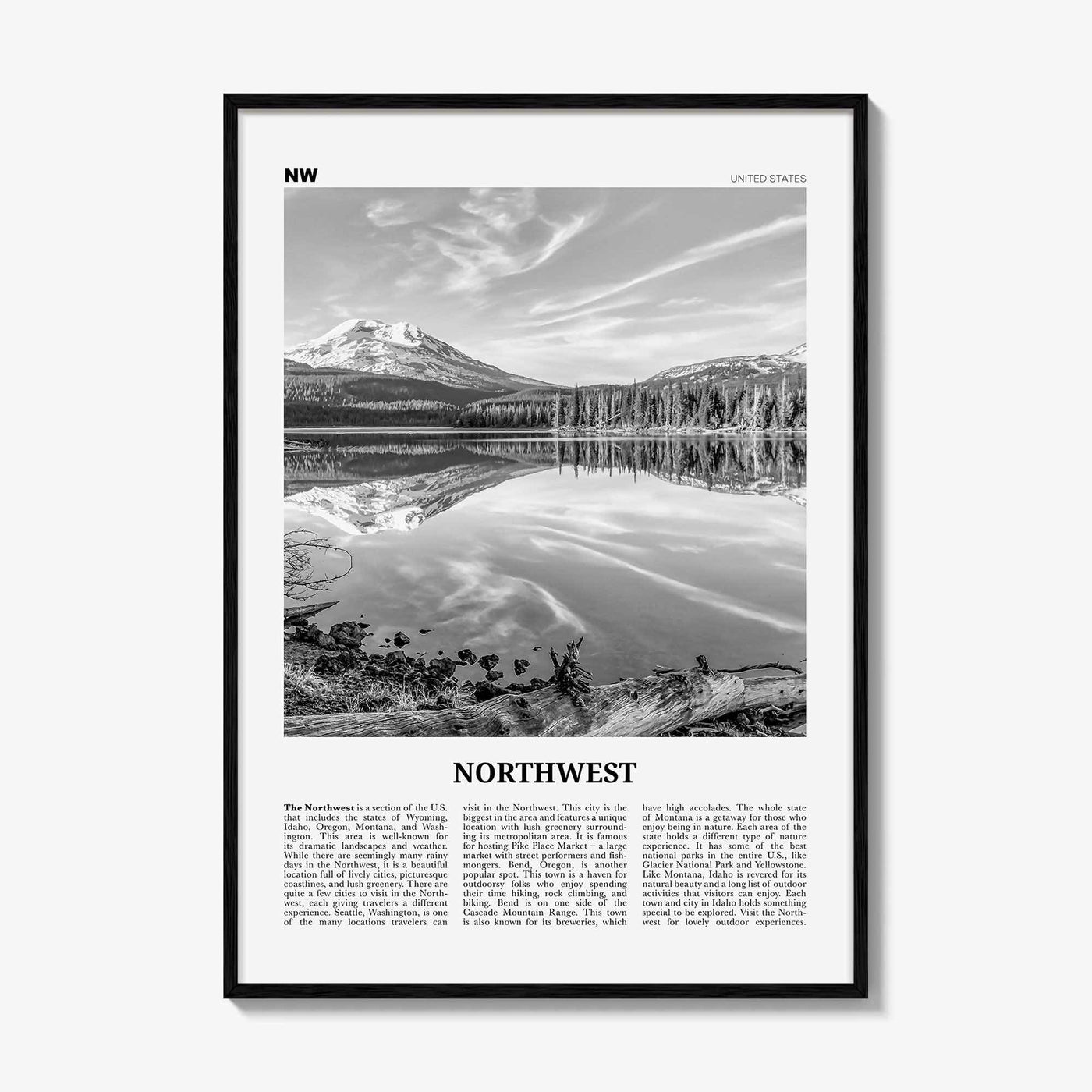 Northwest Print Black and White, Northwest Wall Art, Northwest Poster, Northwest Photo, Northwest Wall Décor, Northwest Map, United States