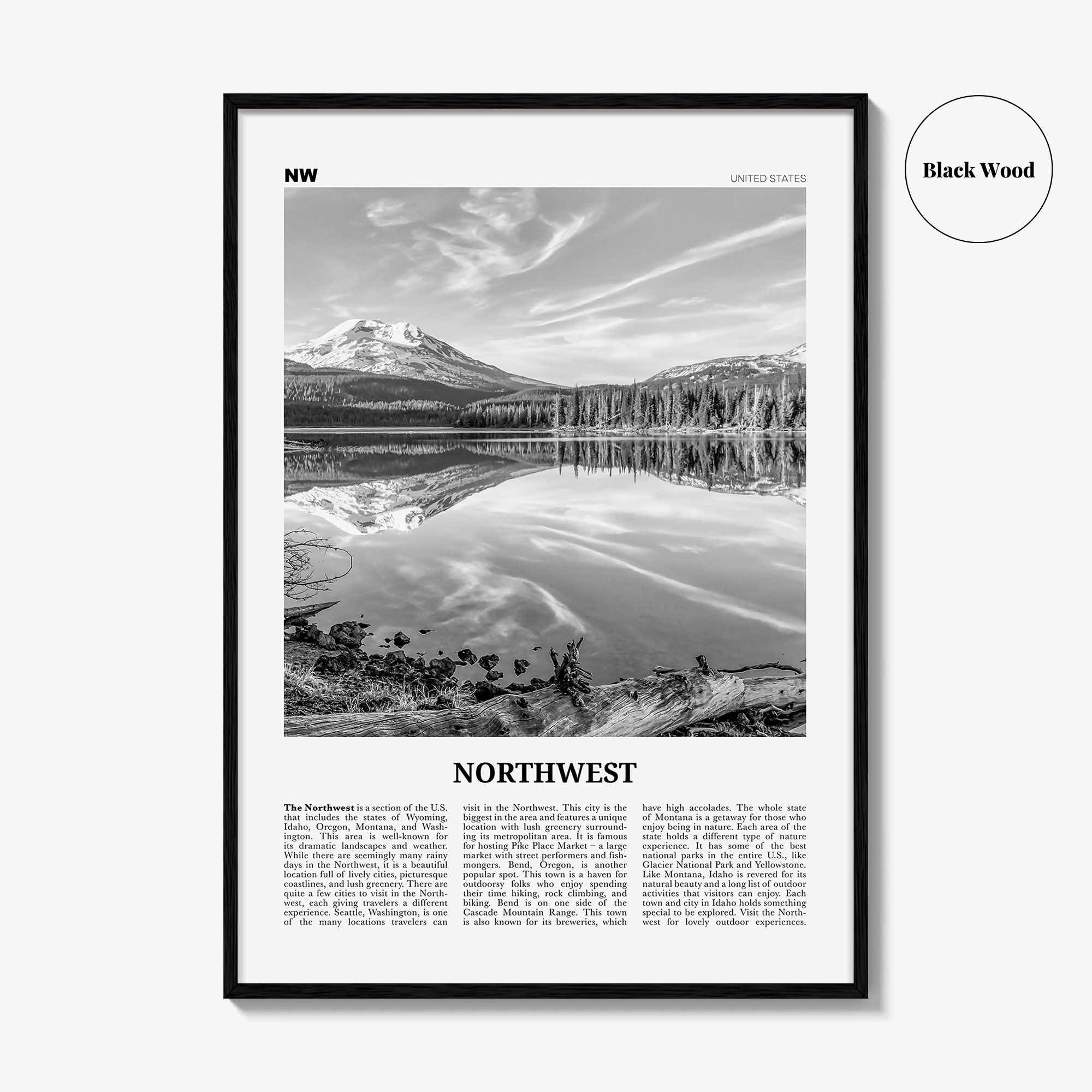 Northwest Print Black and White, Northwest Wall Art, Northwest Poster, Northwest Photo, Northwest Wall Décor, Northwest Map, United States