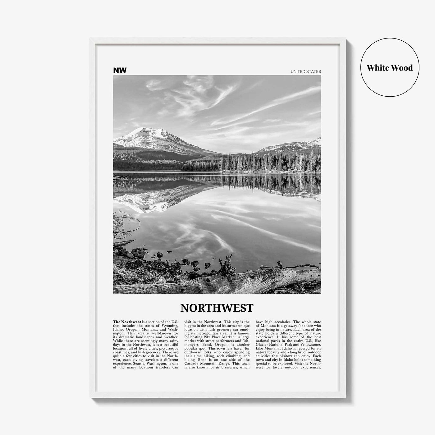 Northwest Print Black and White, Northwest Wall Art, Northwest Poster, Northwest Photo, Northwest Wall Décor, Northwest Map, United States