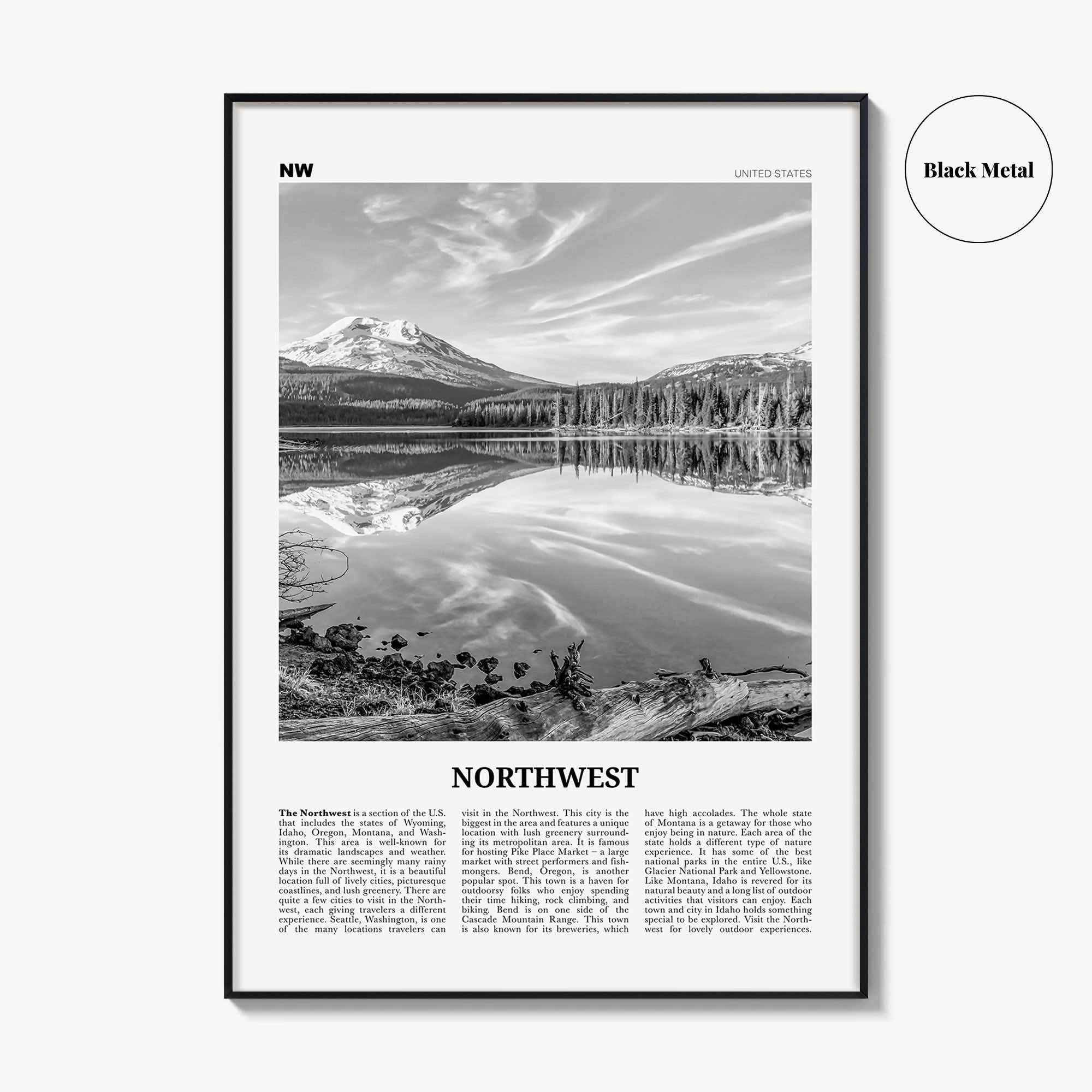Northwest Print Black and White, Northwest Wall Art, Northwest Poster, Northwest Photo, Northwest Wall Décor, Northwest Map, United States