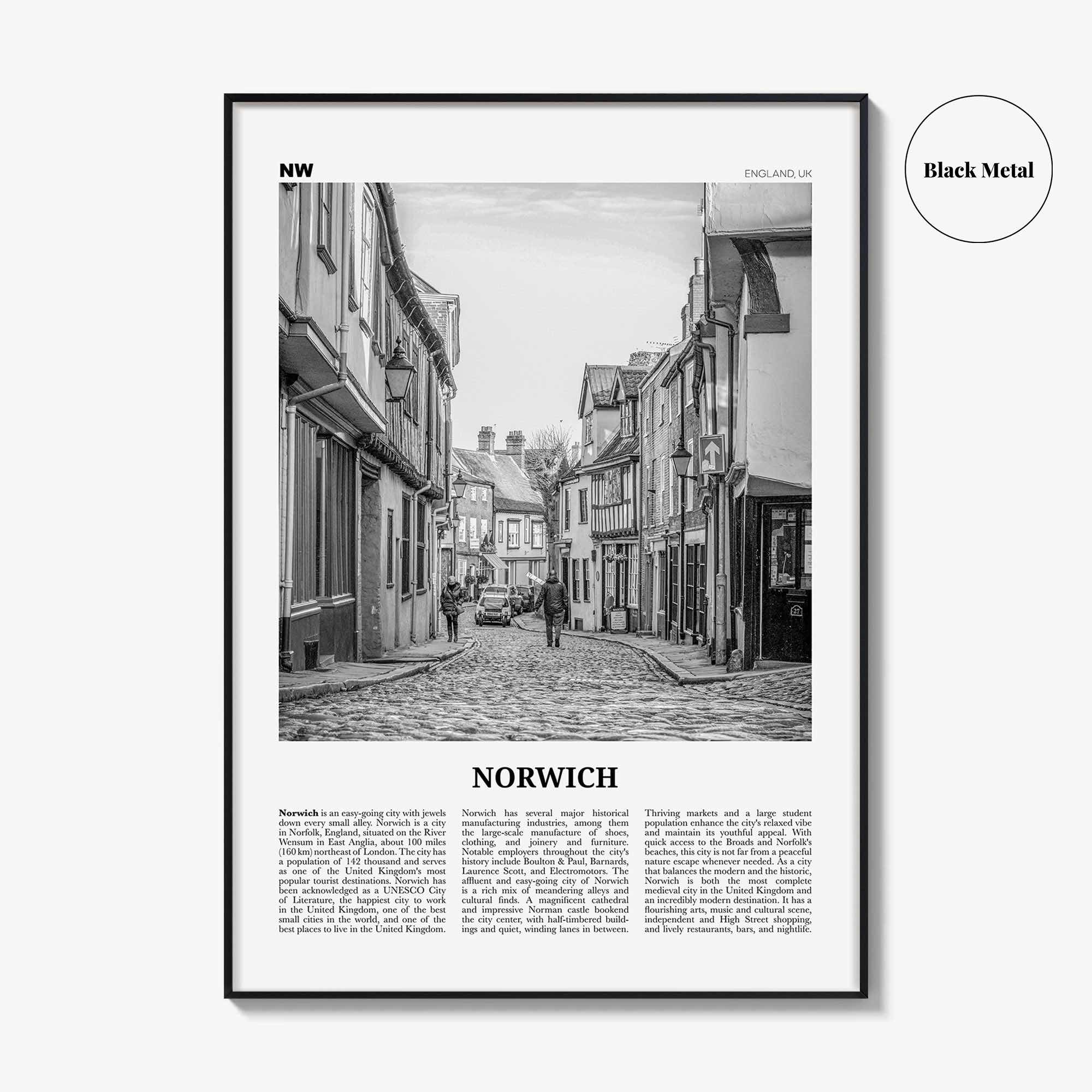 Norwich Print Black and White, Norwich Wall Art, Norwich Poster, Norwich Photo, Norwich Wall Decor, England, UK, United Kingdom, Europe