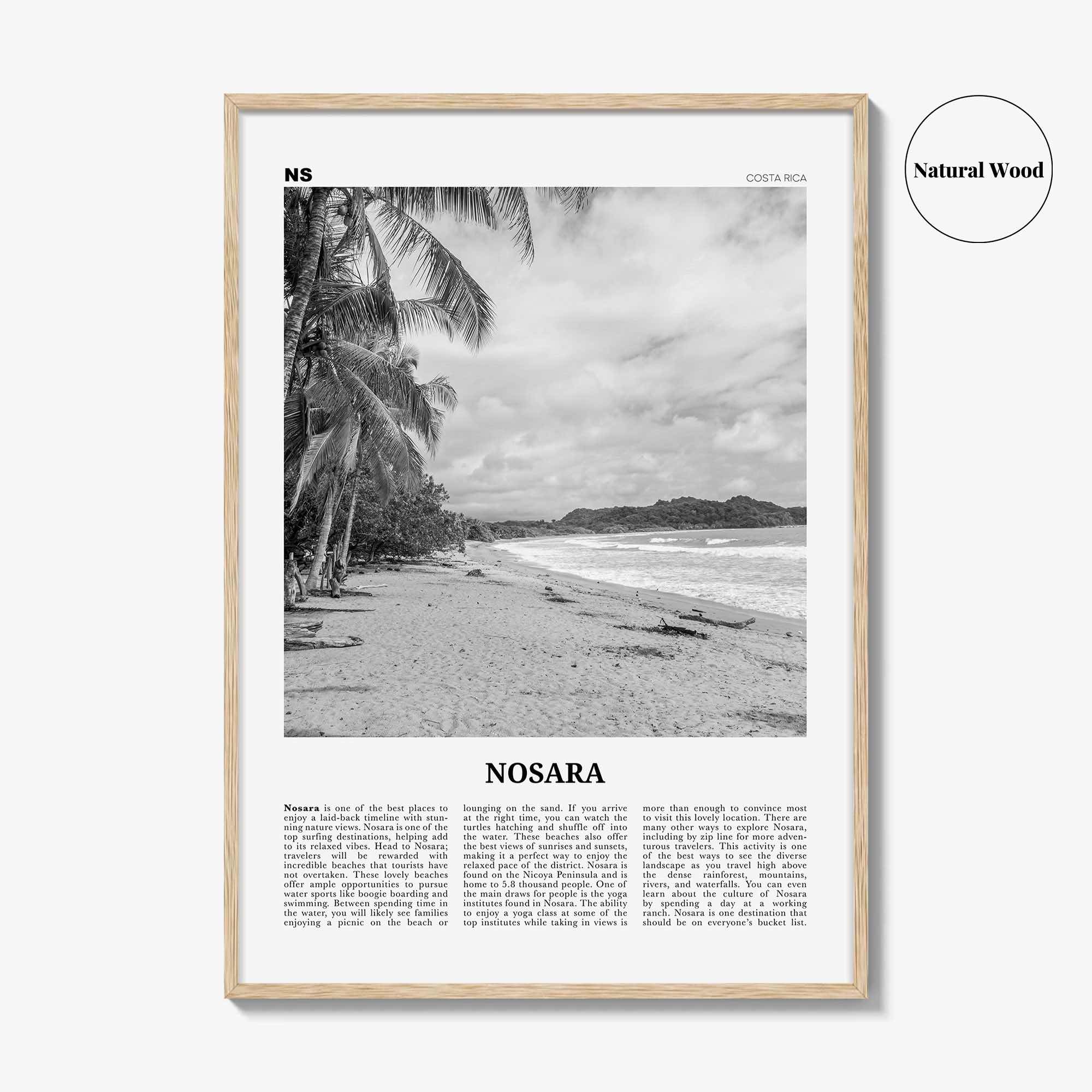 Nosara Print Black and White, Nosara Wall Art, Nosara Poster, Nosara Photo, Nosara Wall Décor, Nosara Map, Costa Rica