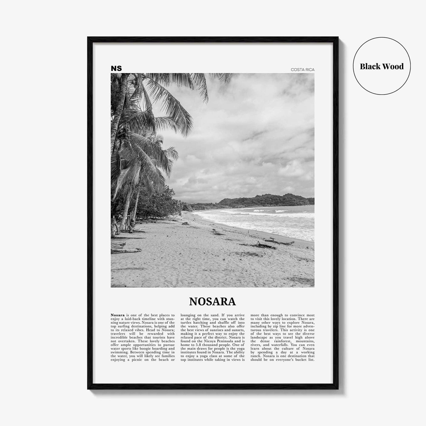 Nosara Print Black and White, Nosara Wall Art, Nosara Poster, Nosara Photo, Nosara Wall Décor, Nosara Map, Costa Rica