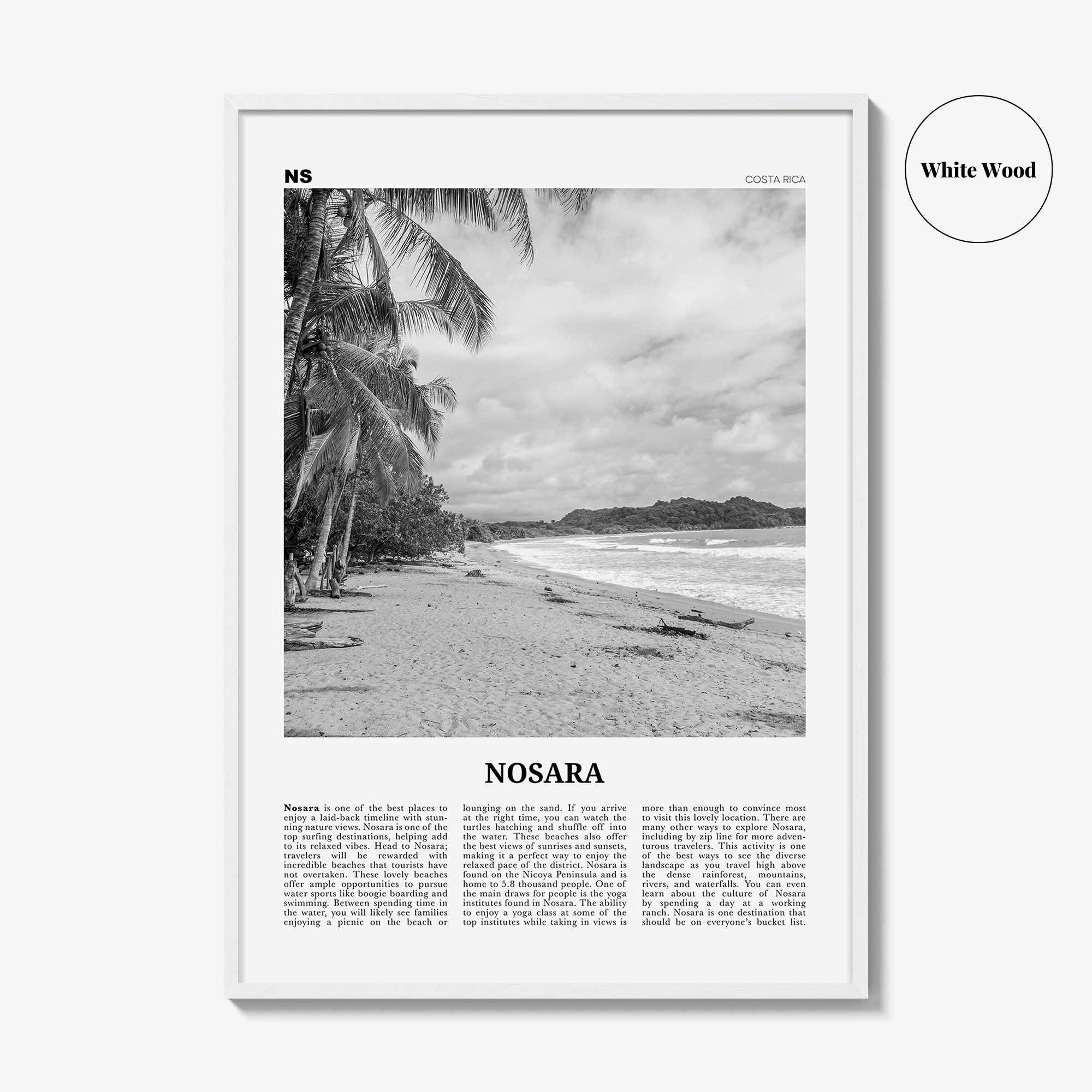 Nosara Print Black and White, Nosara Wall Art, Nosara Poster, Nosara Photo, Nosara Wall Décor, Nosara Map, Costa Rica