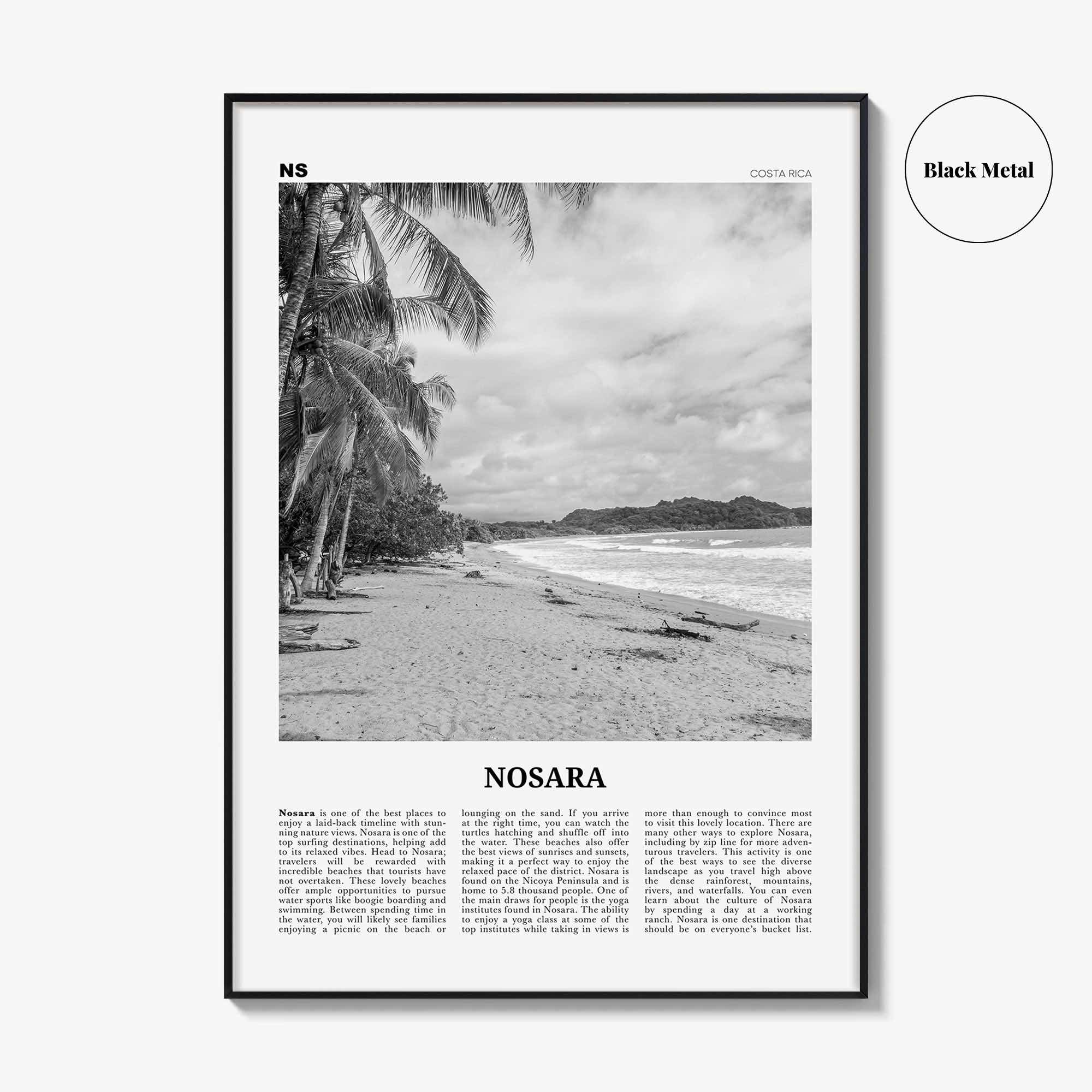 Nosara Print Black and White, Nosara Wall Art, Nosara Poster, Nosara Photo, Nosara Wall Décor, Nosara Map, Costa Rica