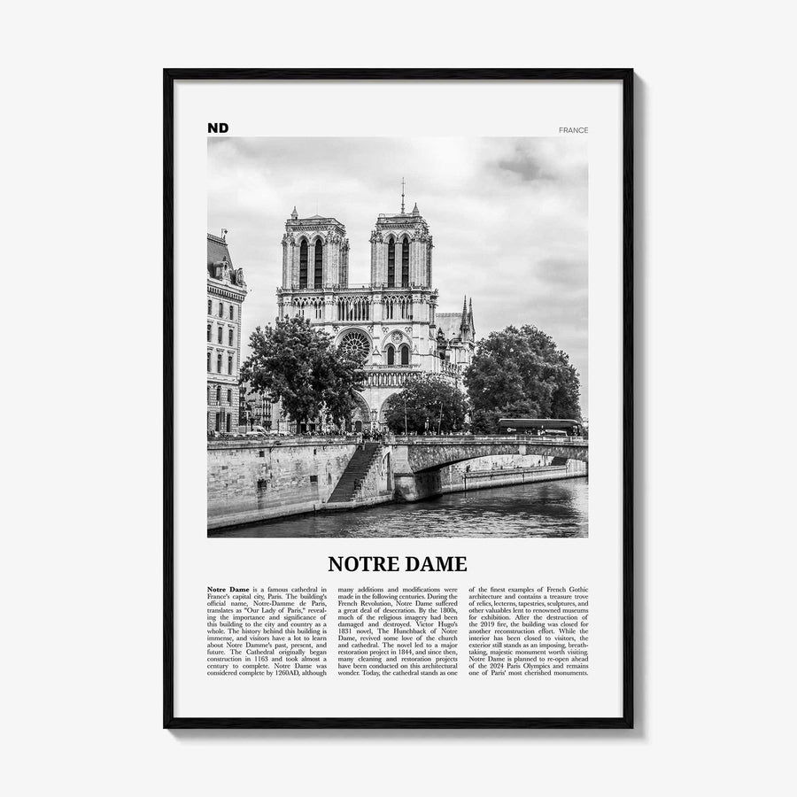 Notre Dame Print Black and White France, Notre Dame Wall Art, Notre Dame Poster, Notre Dame Photo, Notre Dame Map, France