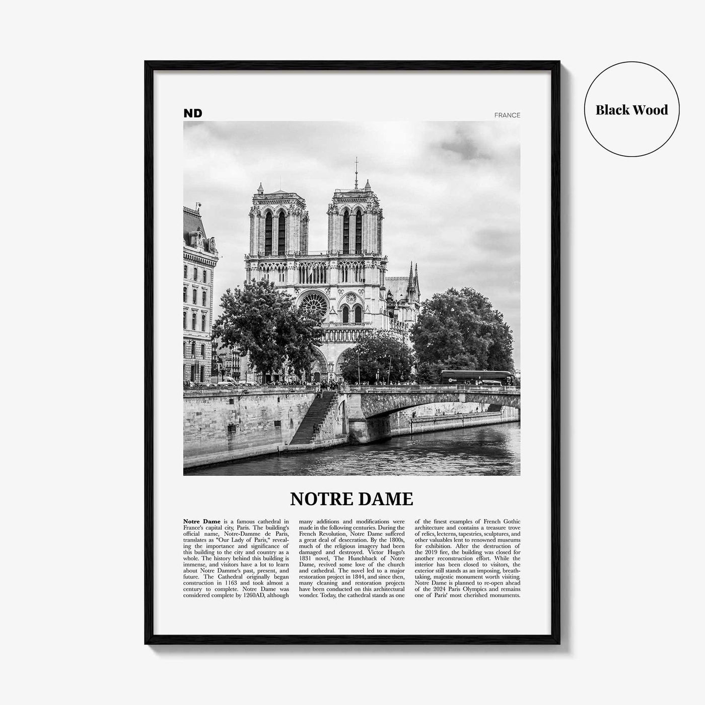 Notre Dame Print Black and White France, Notre Dame Wall Art, Notre Dame Poster, Notre Dame Photo, Notre Dame Map, France