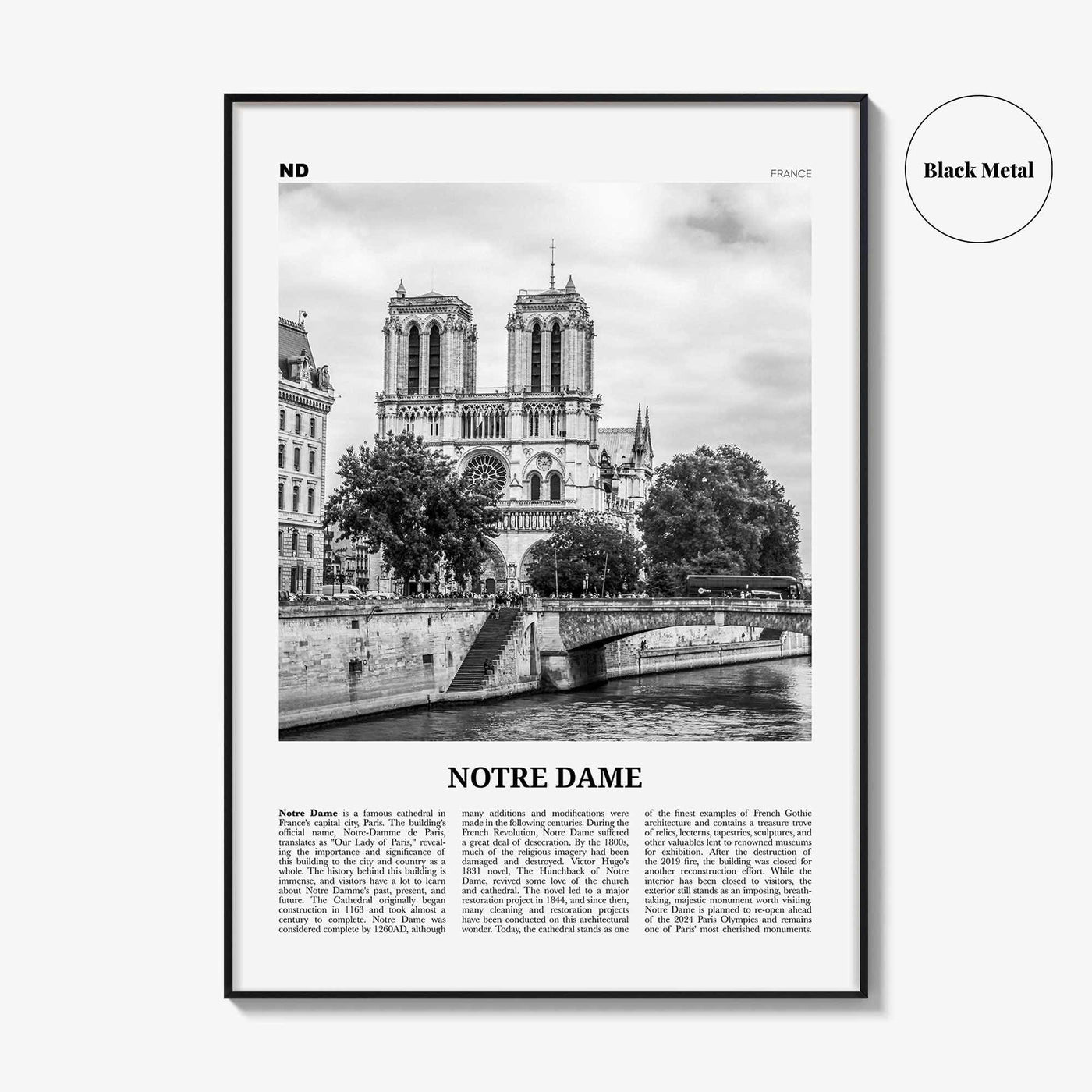 Notre Dame Print Black and White France, Notre Dame Wall Art, Notre Dame Poster, Notre Dame Photo, Notre Dame Map, France