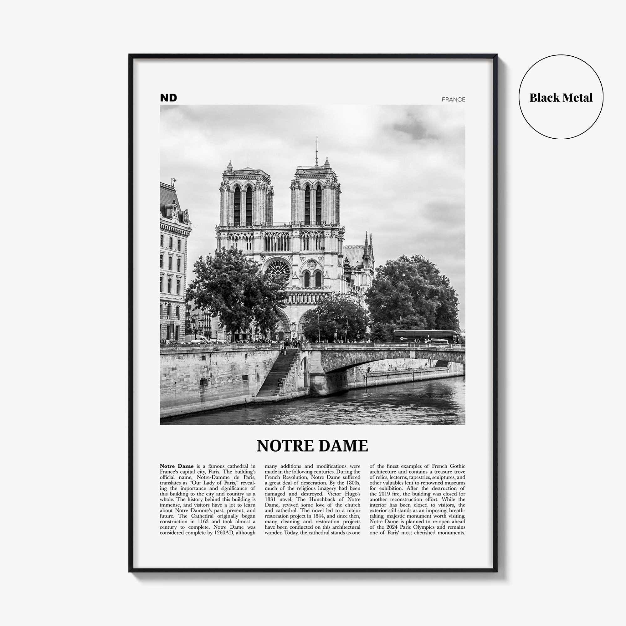 Notre Dame Print Black and White France, Notre Dame Wall Art, Notre Dame Poster, Notre Dame Photo, Notre Dame Map, France
