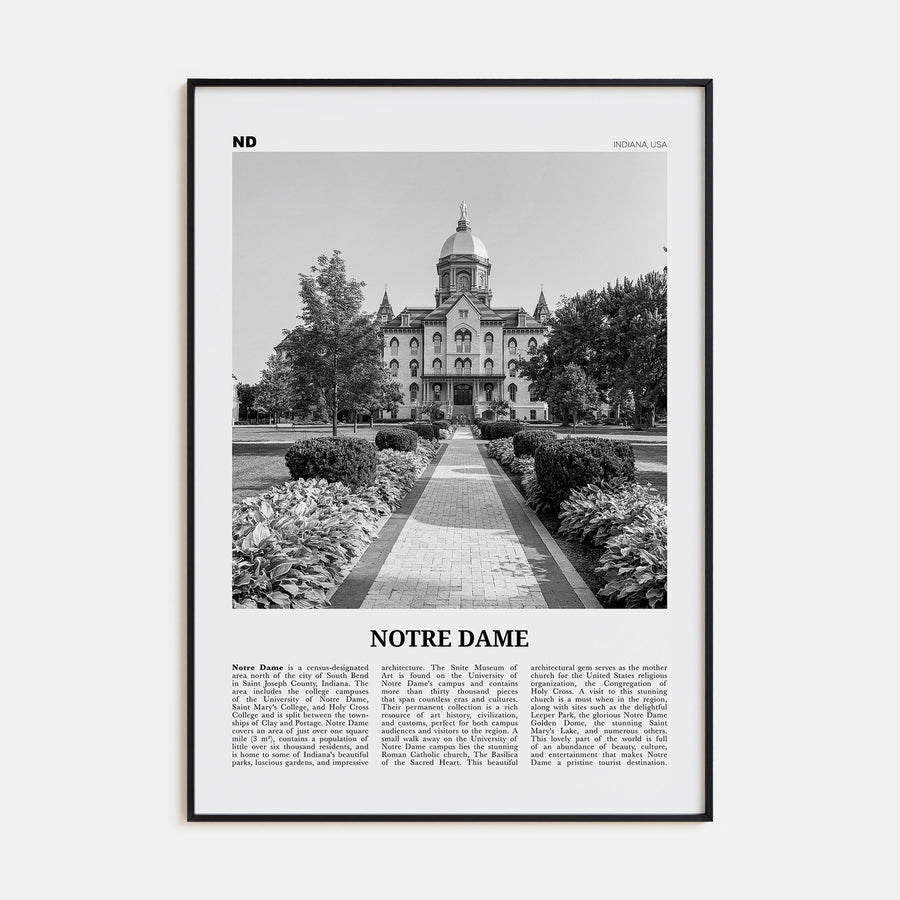Notre Dame, Indiana Travel B&W Poster