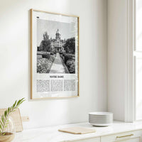 Notre Dame Print Black and White Indiana, Notre Dame Wall Art, Notre Dame Poster, Notre Dame Photo, Notre Dame Map, Indiana, United States