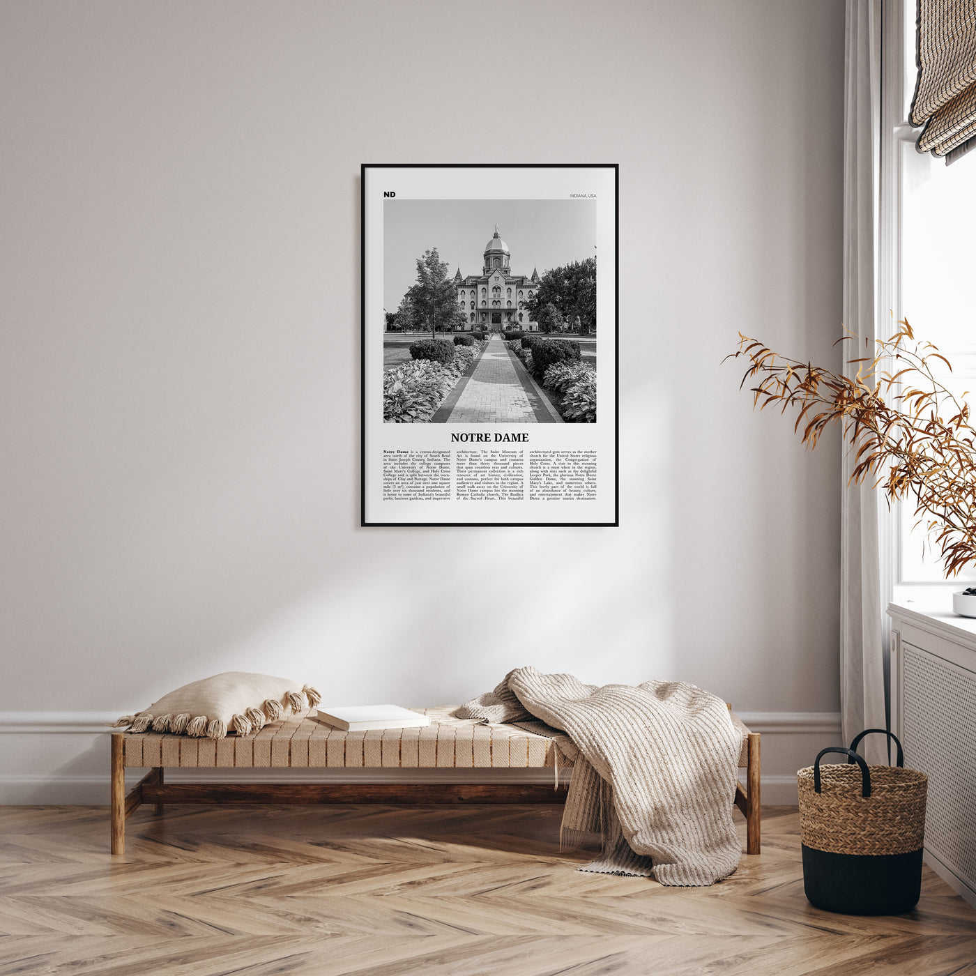 Notre Dame, Indiana Travel B&W Poster
