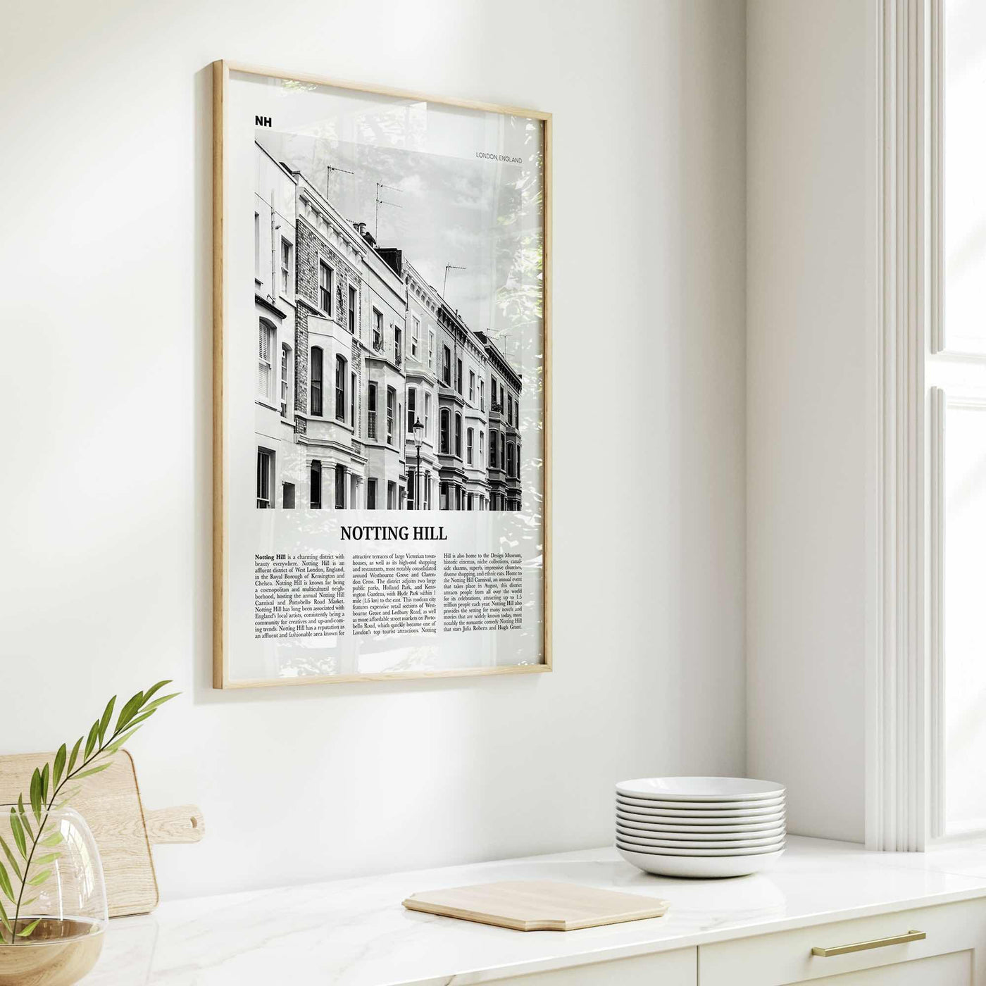 Notting Hill Print Black and White, Notting Hill Wall Art, Notting Hill Poster, Notting Hill Photo, London, England UK United Kingdom Europe