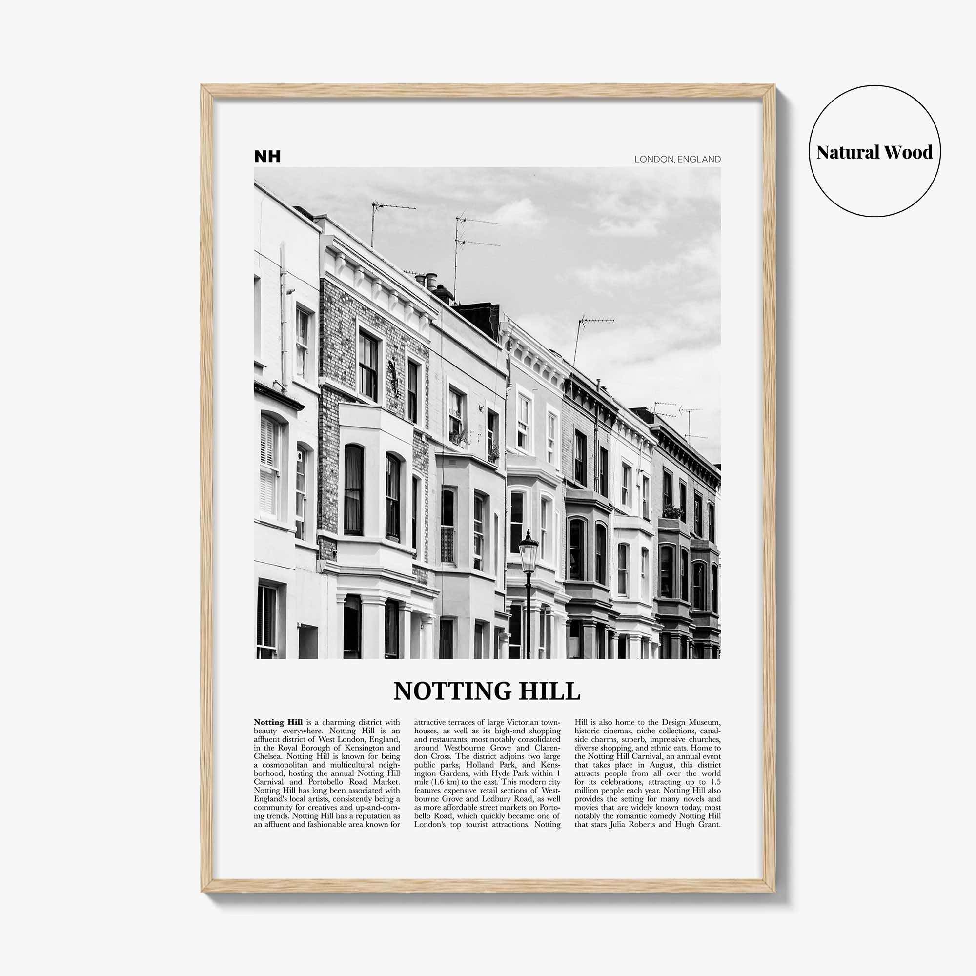 Notting Hill Print Black and White, Notting Hill Wall Art, Notting Hill Poster, Notting Hill Photo, London, England UK United Kingdom Europe