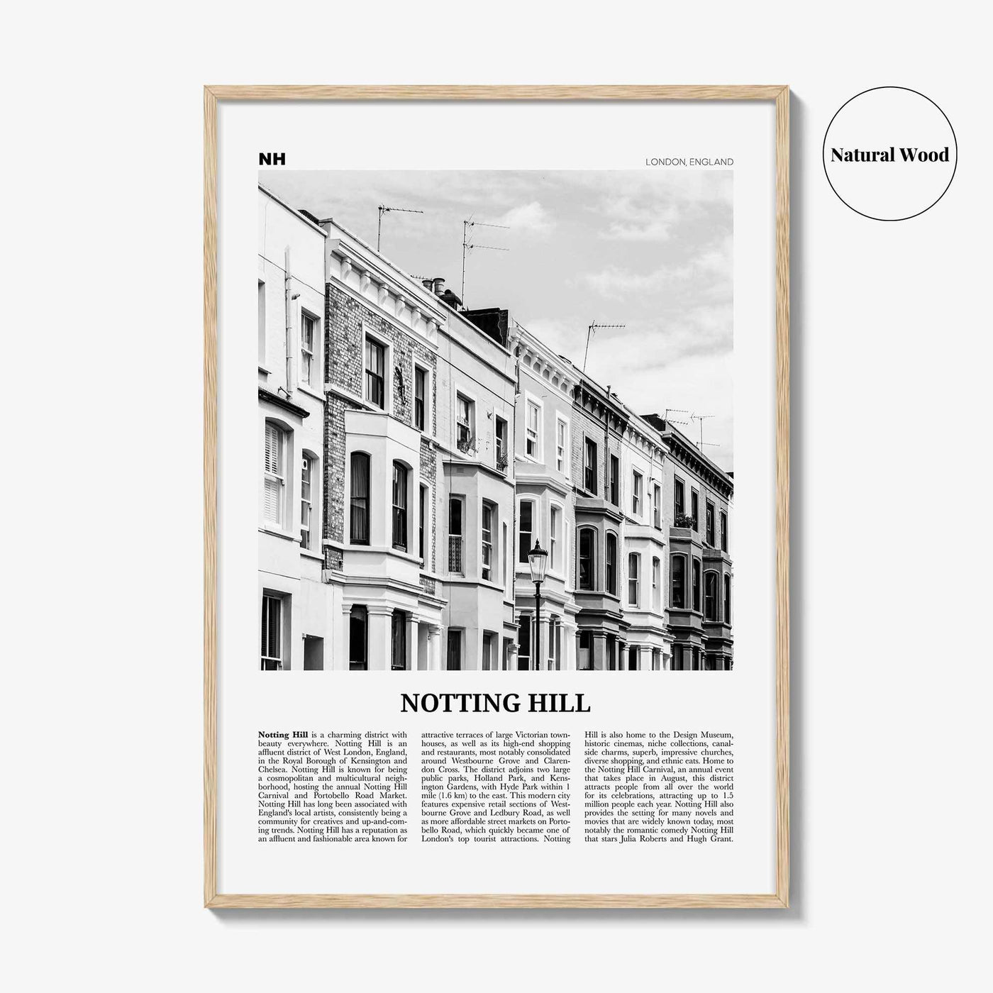 Notting Hill Print Black and White, Notting Hill Wall Art, Notting Hill Poster, Notting Hill Photo, London, England UK United Kingdom Europe