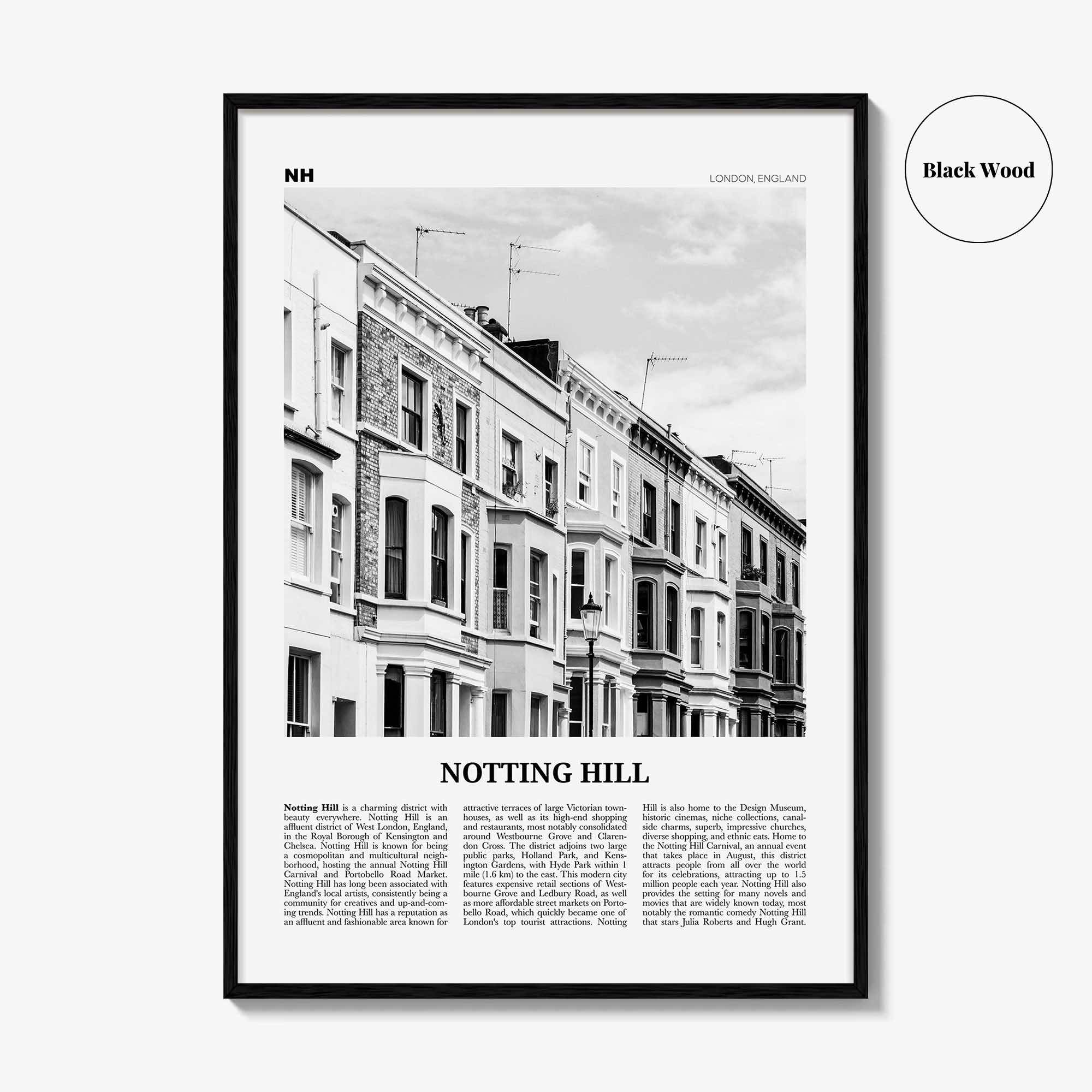 Notting Hill Print Black and White, Notting Hill Wall Art, Notting Hill Poster, Notting Hill Photo, London, England UK United Kingdom Europe
