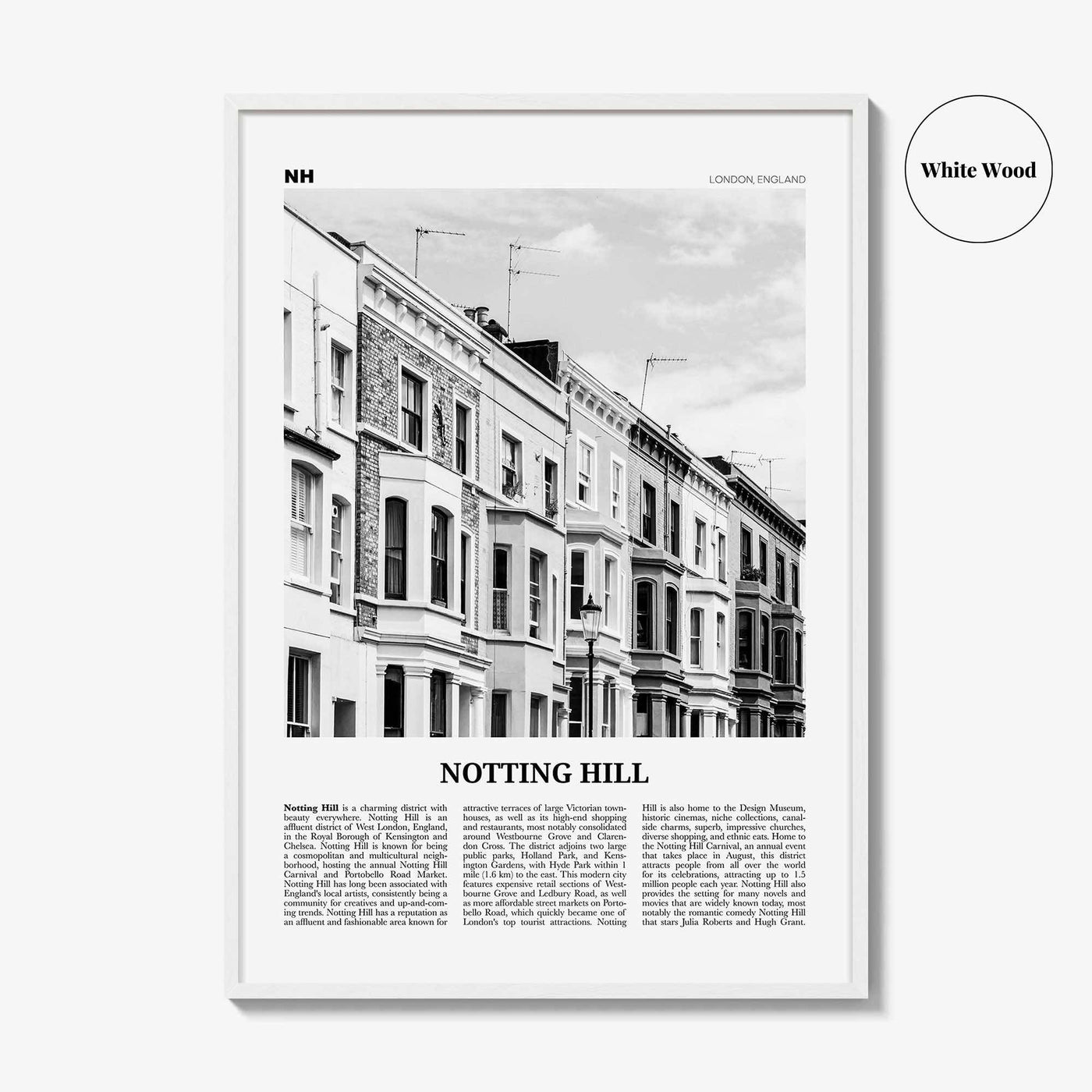 Notting Hill Print Black and White, Notting Hill Wall Art, Notting Hill Poster, Notting Hill Photo, London, England UK United Kingdom Europe