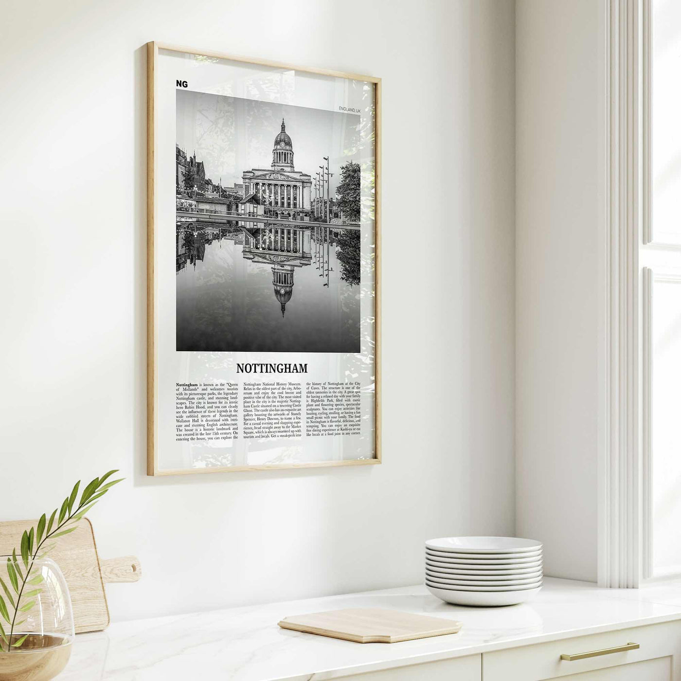 Nottingham Print Black and White, Nottingham Wall Art, Nottingham Poster, Nottingham Photo, Nottingham Décor, England, UK, United Kingdom