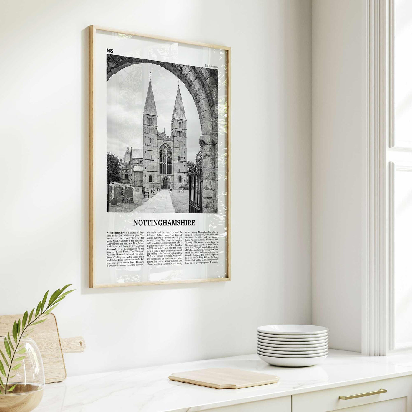 Nottinghamshire Print Black and White, Nottinghamshire Wall Art, Nottinghamshire Poster, Nottinghamshire Photo, Nottinghamshire Map, England