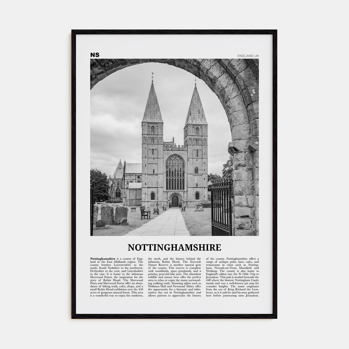Nottinghamshire Travel B&W Poster