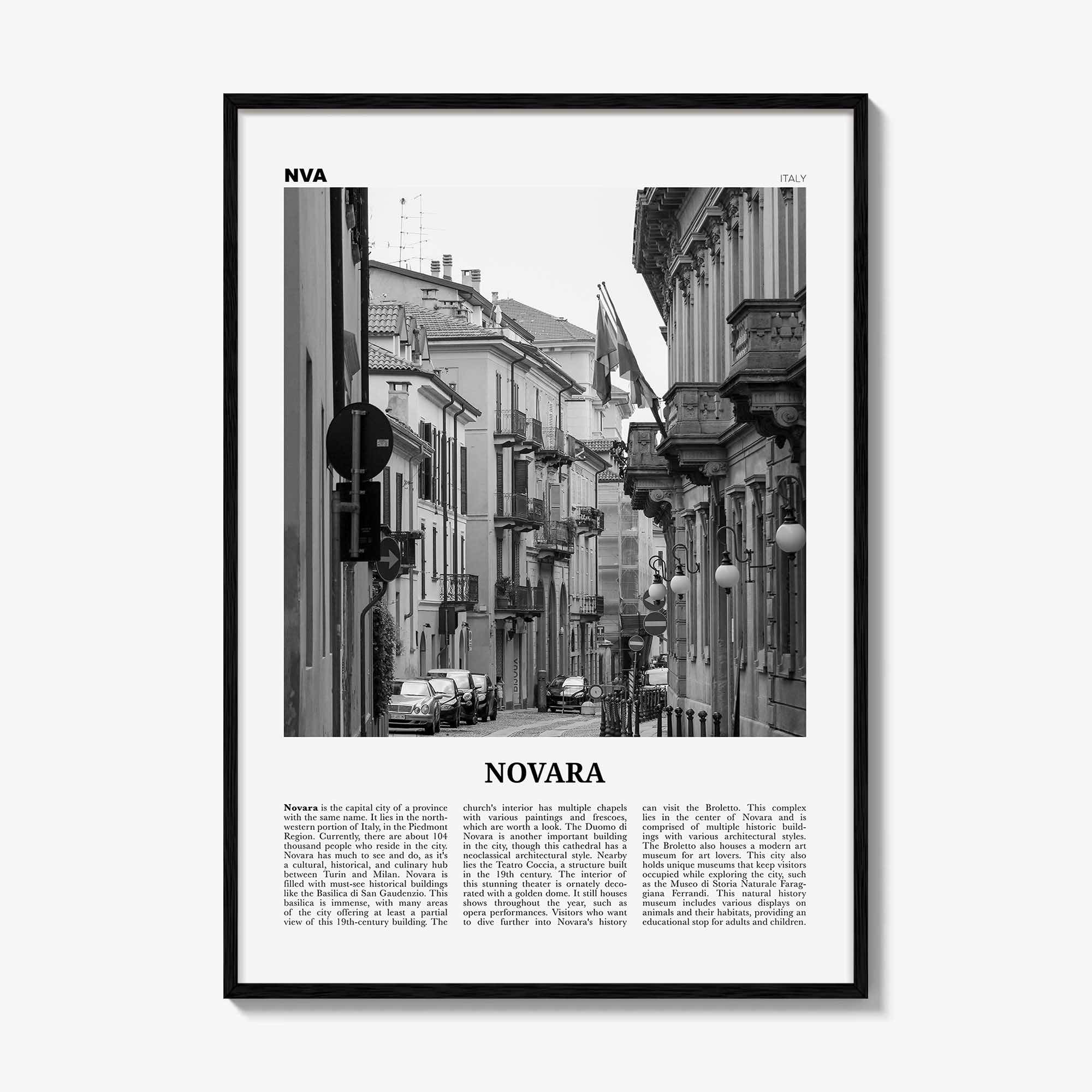 Novara Print Black and White, Novara Wall Art, Novara Poster, Novara Photo, Novara Wall Décor, Novara Map, Italy