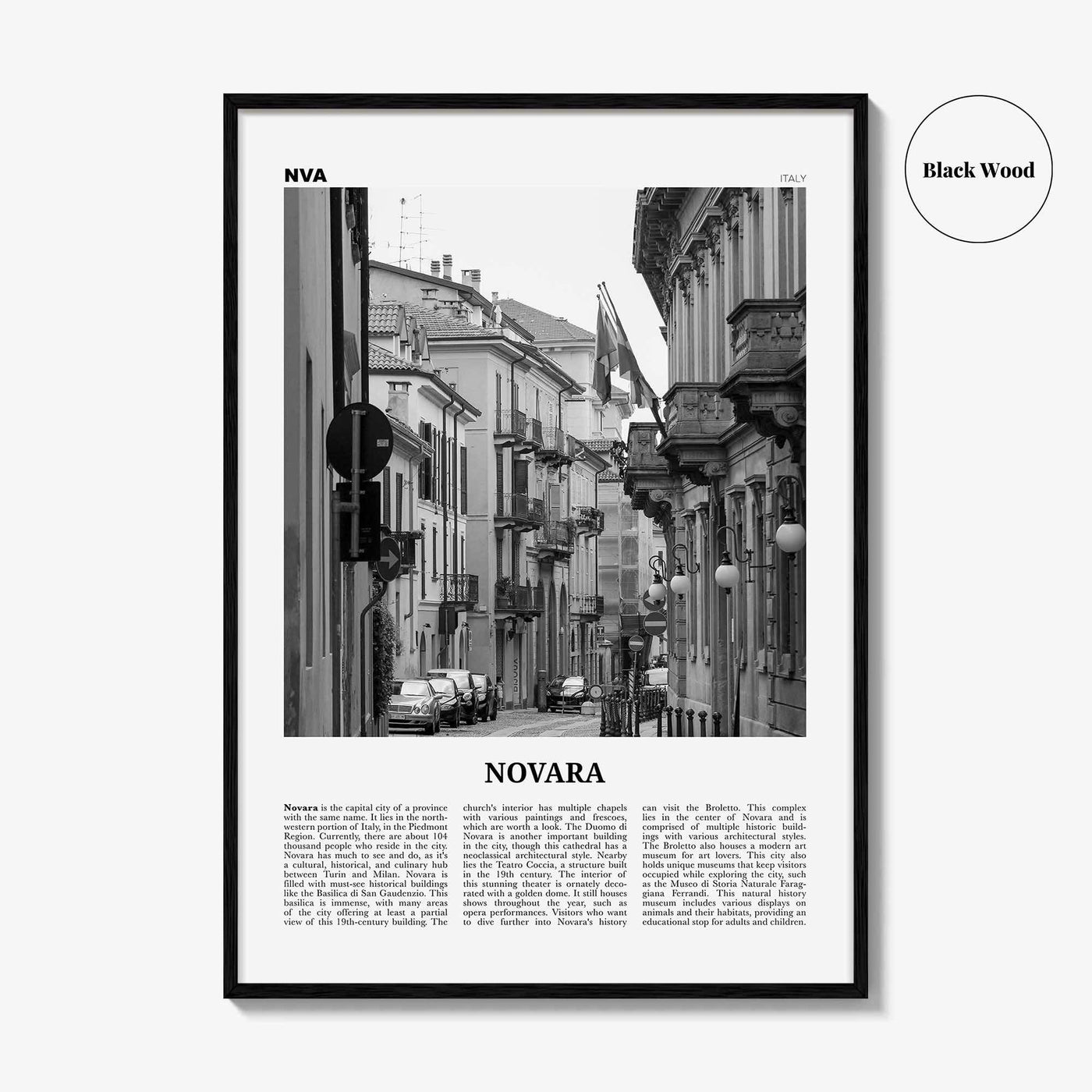 Novara Print Black and White, Novara Wall Art, Novara Poster, Novara Photo, Novara Wall Décor, Novara Map, Italy