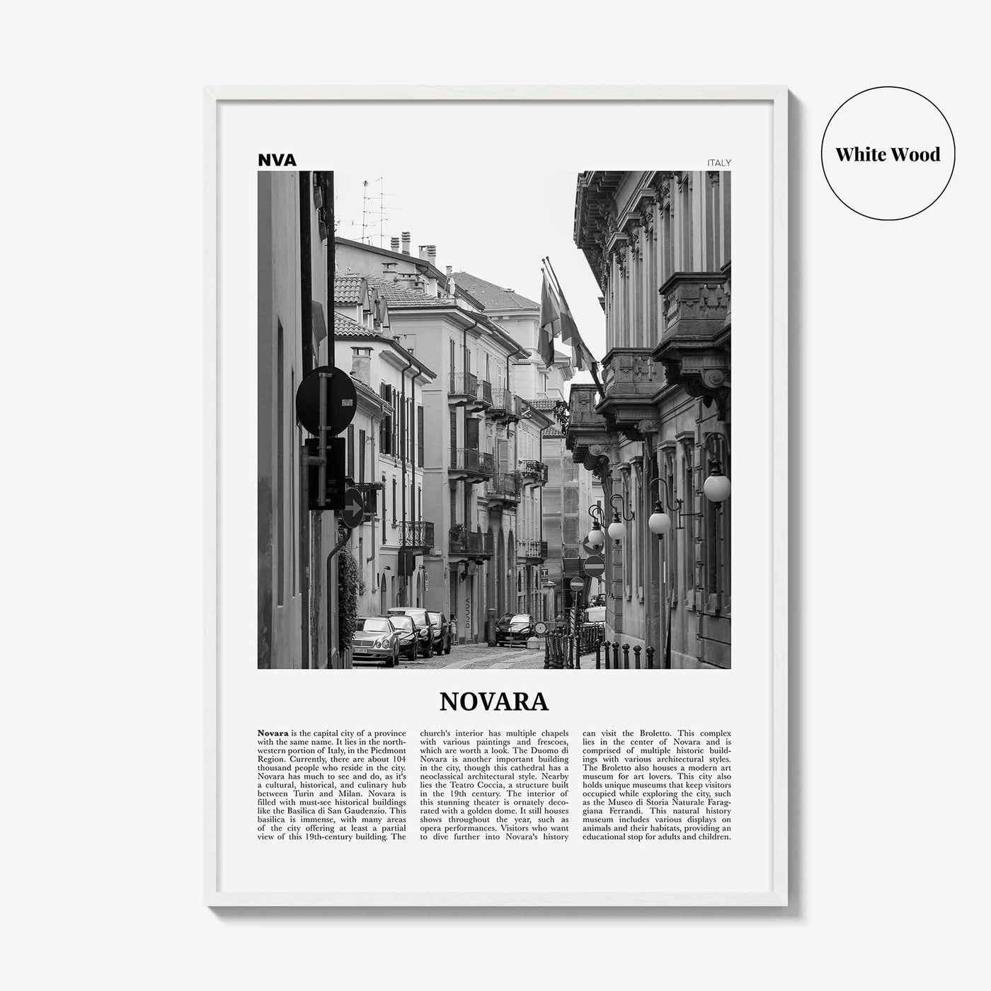 Novara Print Black and White, Novara Wall Art, Novara Poster, Novara Photo, Novara Wall Décor, Novara Map, Italy