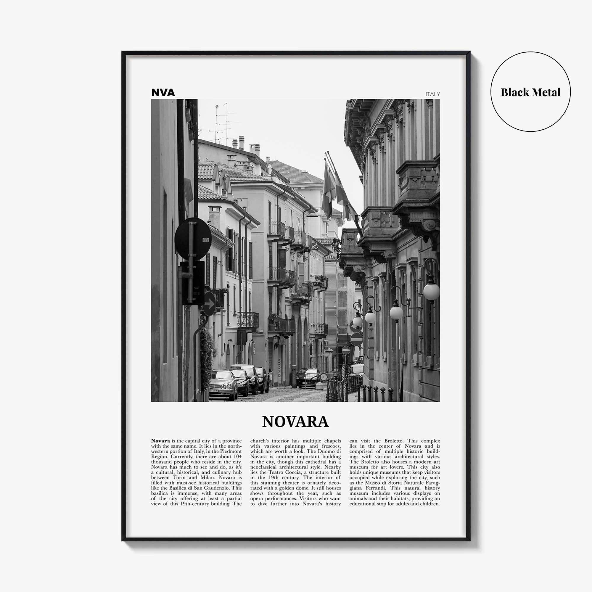 Novara Print Black and White, Novara Wall Art, Novara Poster, Novara Photo, Novara Wall Décor, Novara Map, Italy