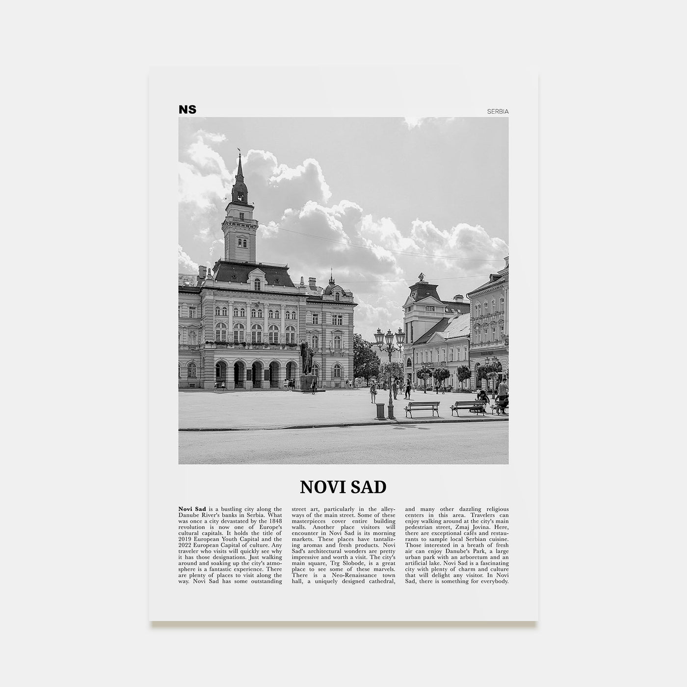 Novi Sad Travel B&W Poster