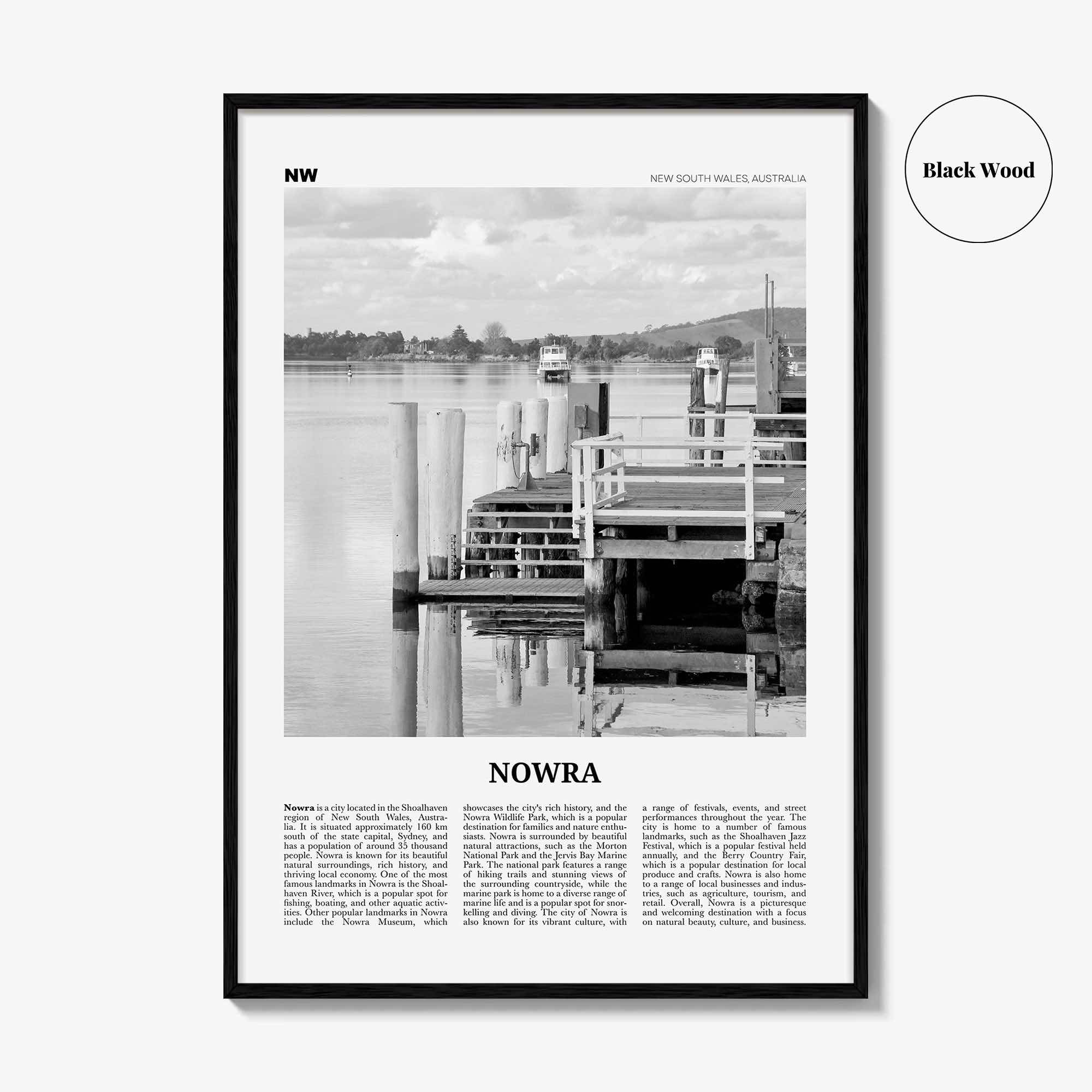 Nowra Print Black and White, Nowra Wall Art, Nowra Poster, Nowra Photo, Nowra Wall Décor, Nowra Map, Australia