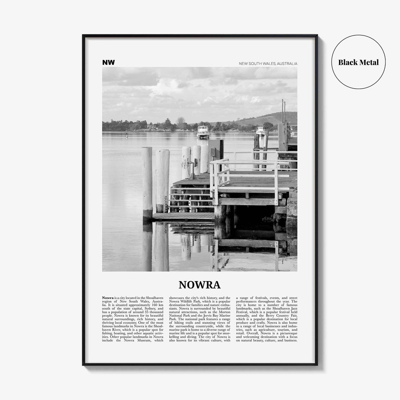 Nowra Print Black and White, Nowra Wall Art, Nowra Poster, Nowra Photo, Nowra Wall Décor, Nowra Map, Australia