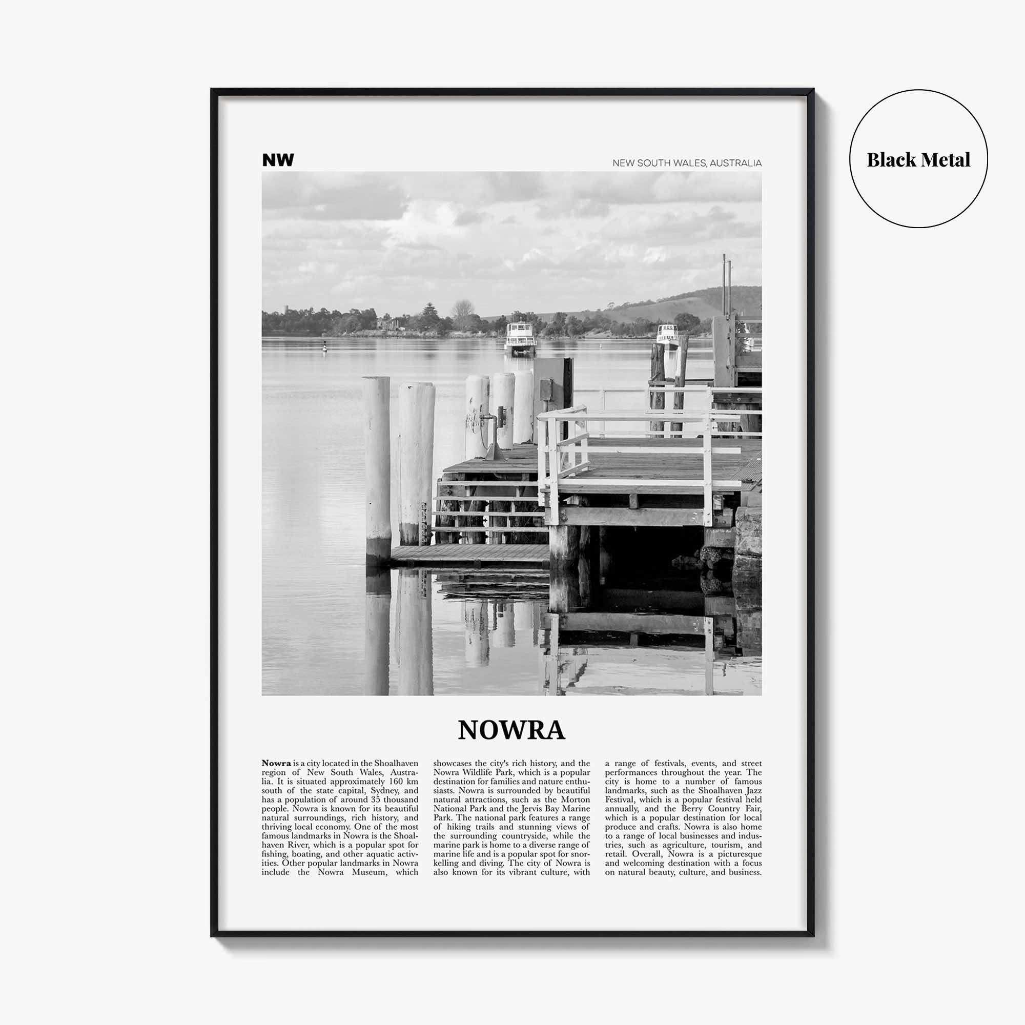 Nowra Print Black and White, Nowra Wall Art, Nowra Poster, Nowra Photo, Nowra Wall Décor, Nowra Map, Australia