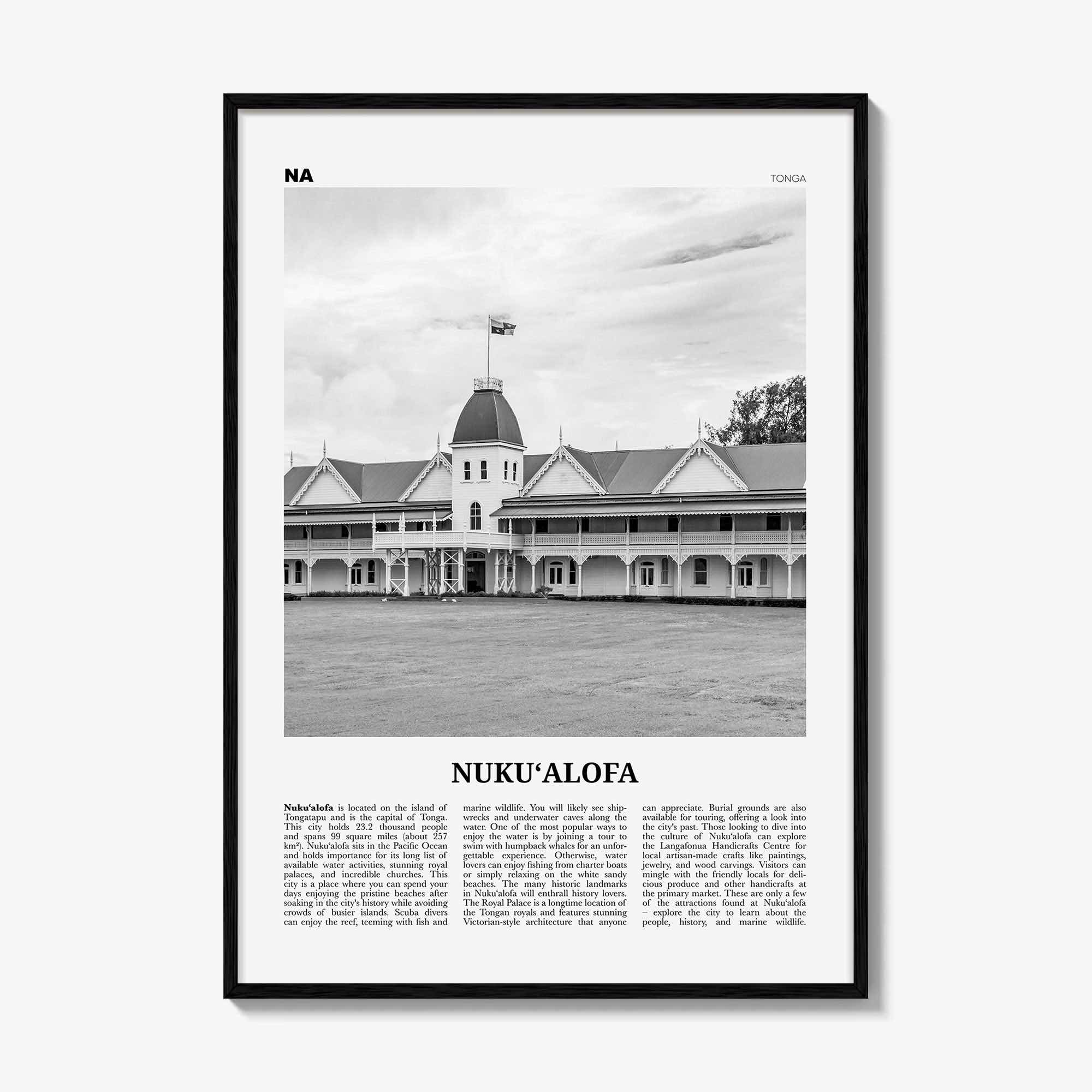 Nukualofa Print Black and White, Nukualofa Wall Art, Nukualofa Poster, Nukualofa Photo, Nukualofa Wall Décor, Nukualofa Map, Tonga
