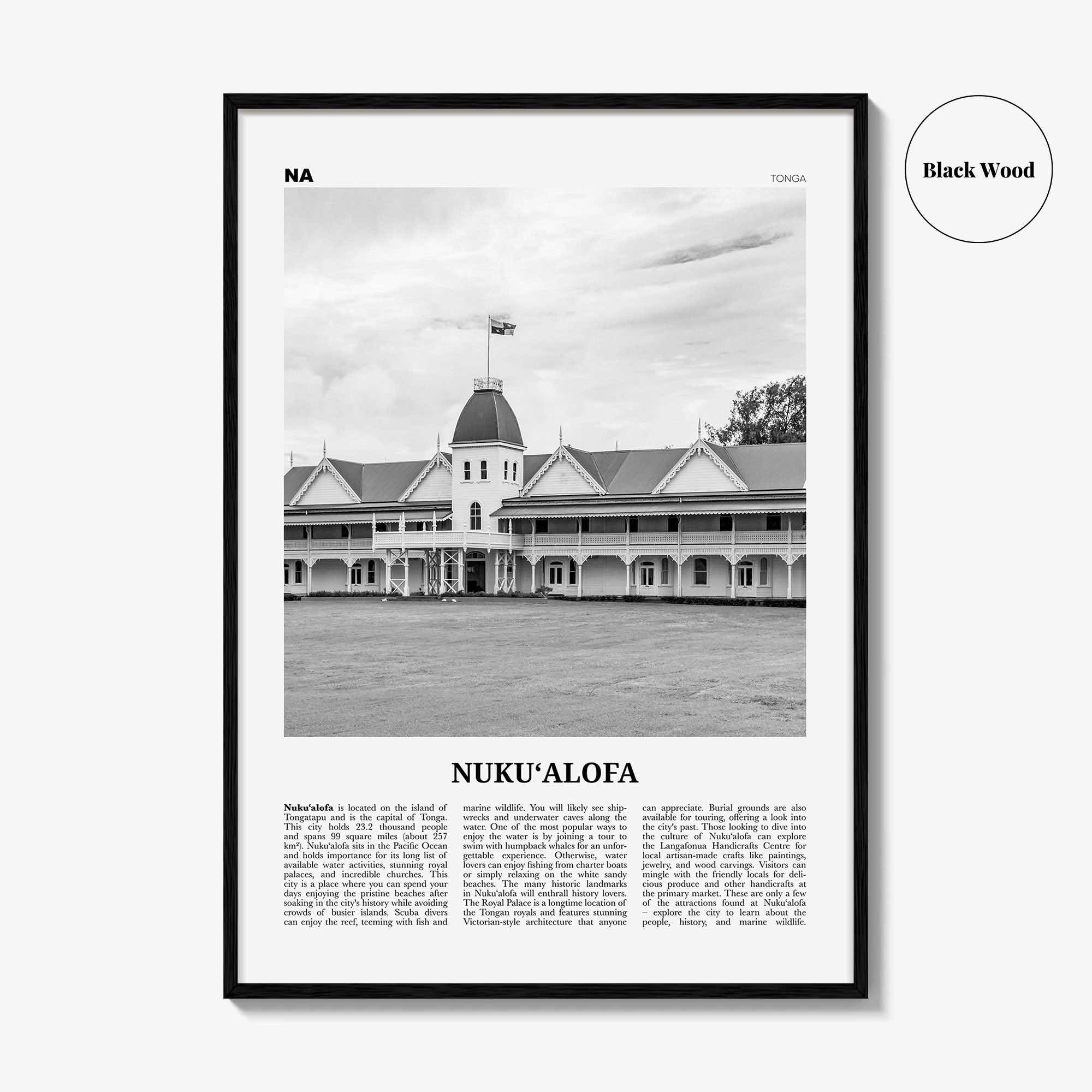 Nukualofa Print Black and White, Nukualofa Wall Art, Nukualofa Poster, Nukualofa Photo, Nukualofa Wall Décor, Nukualofa Map, Tonga