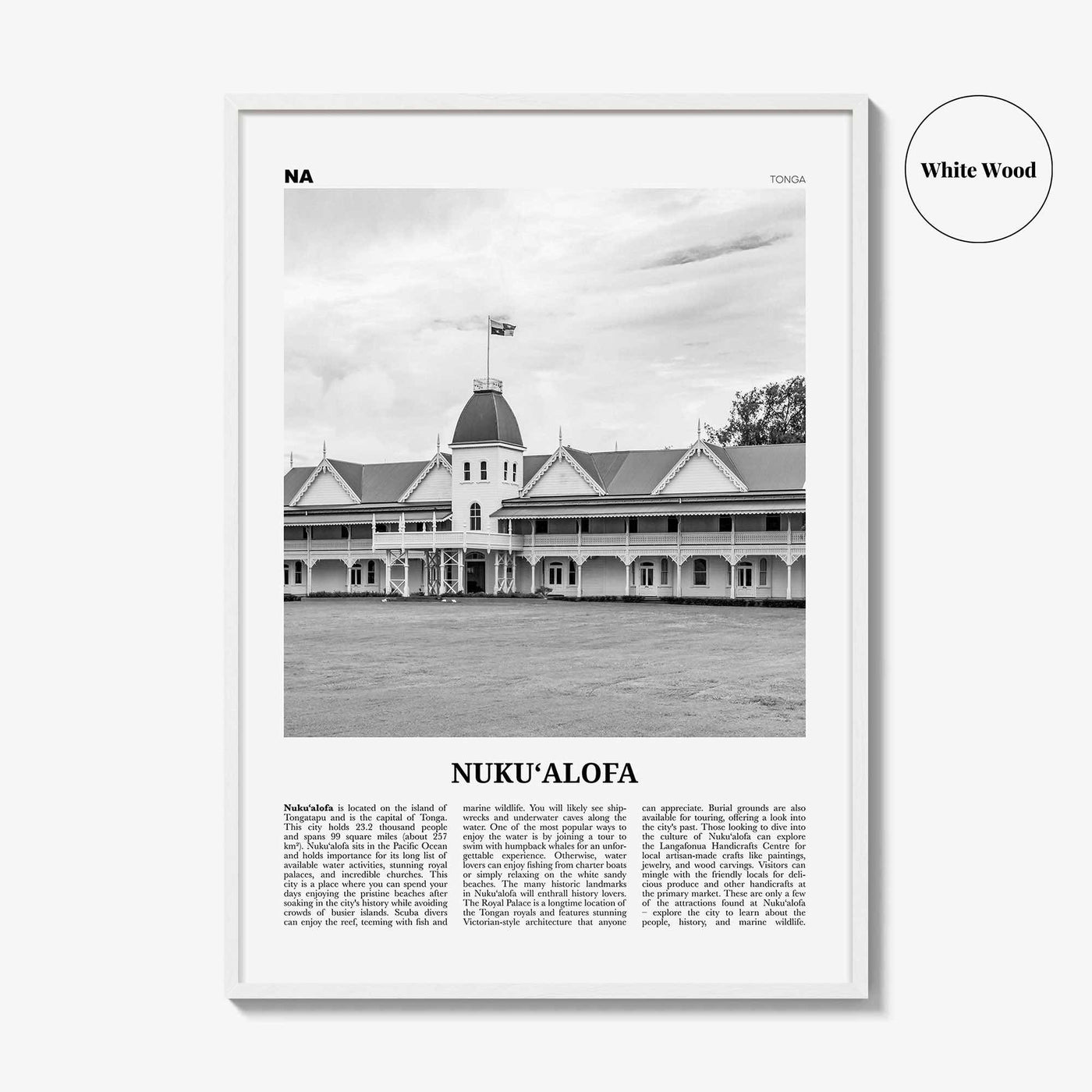 Nukualofa Print Black and White, Nukualofa Wall Art, Nukualofa Poster, Nukualofa Photo, Nukualofa Wall Décor, Nukualofa Map, Tonga