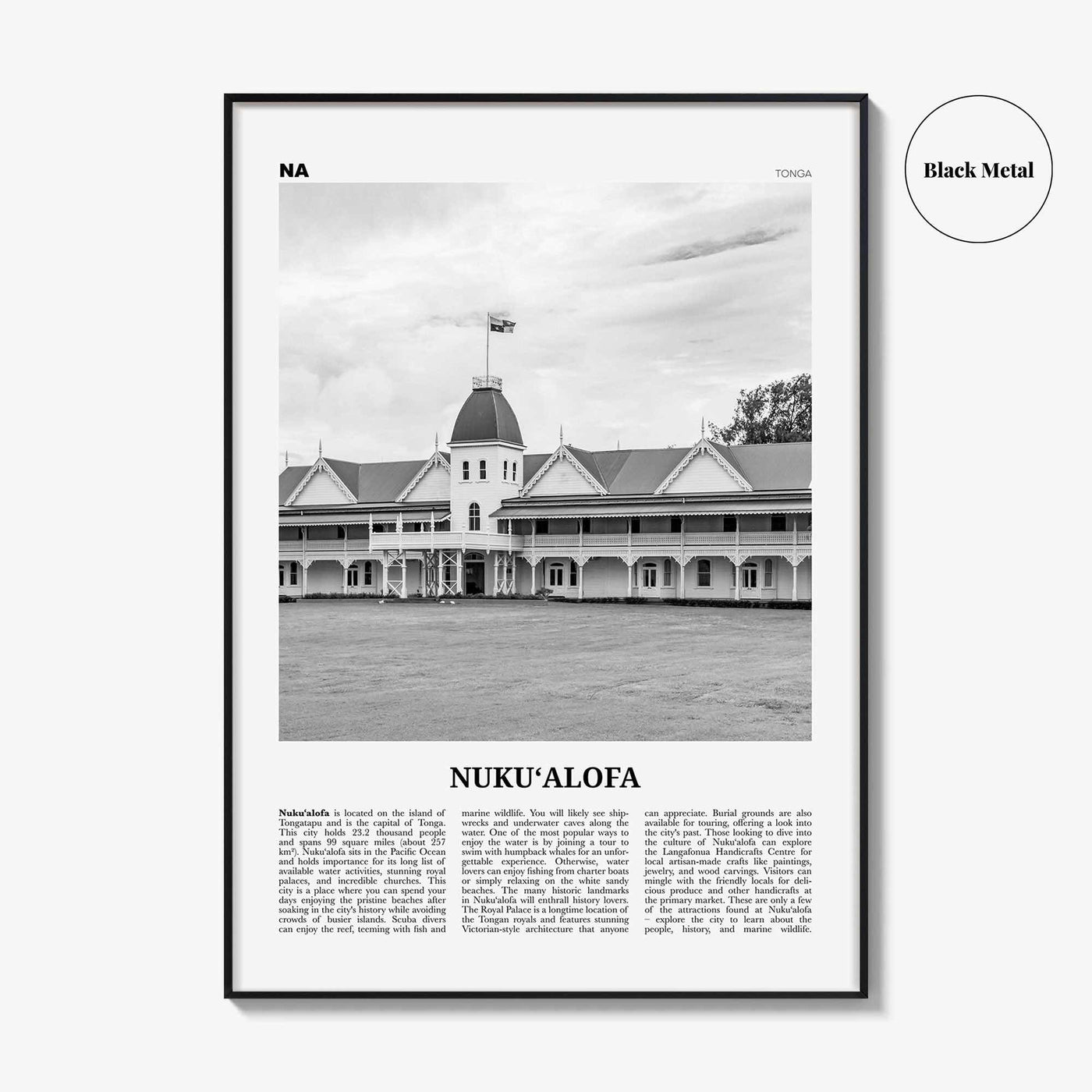 Nukualofa Print Black and White, Nukualofa Wall Art, Nukualofa Poster, Nukualofa Photo, Nukualofa Wall Décor, Nukualofa Map, Tonga