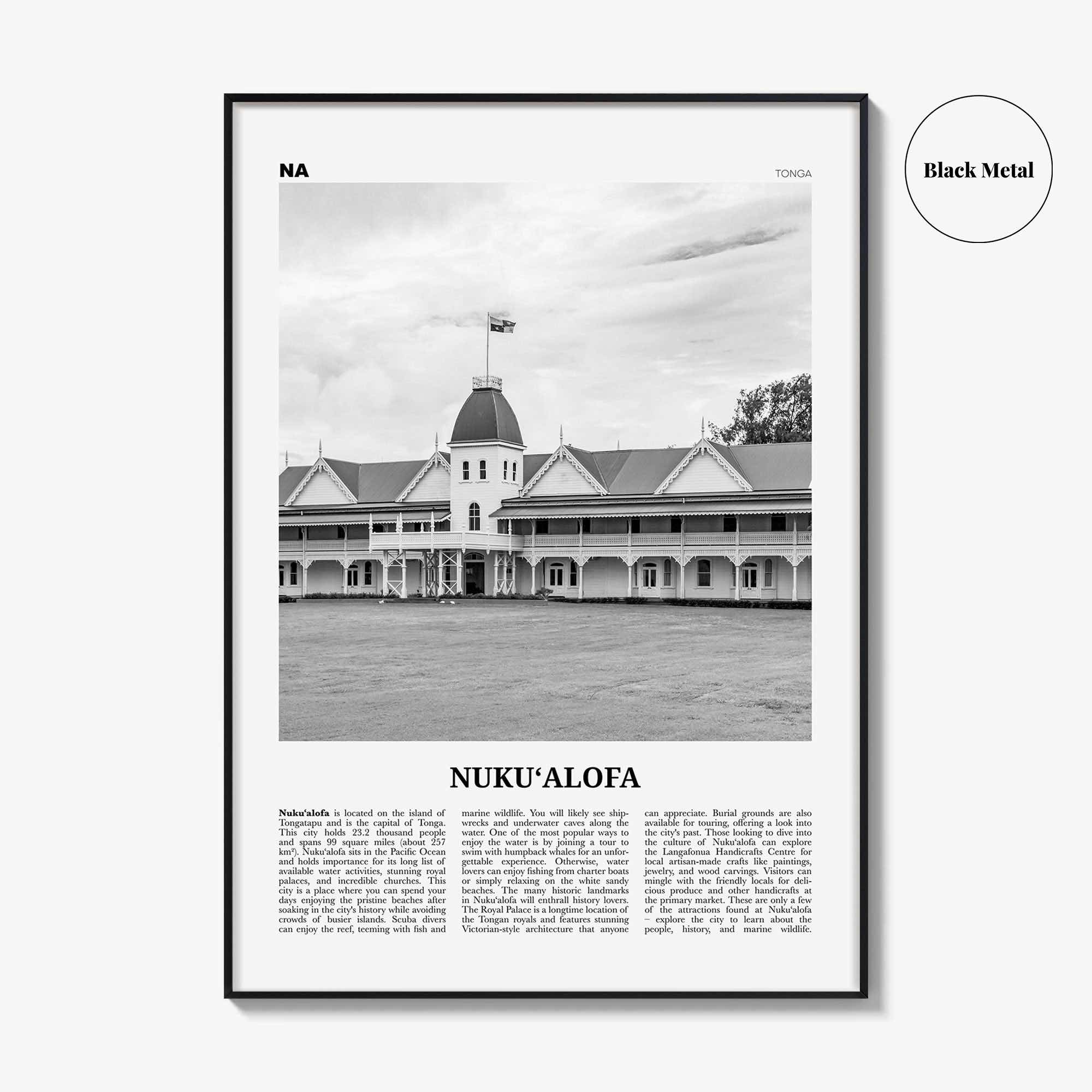 Nukualofa Print Black and White, Nukualofa Wall Art, Nukualofa Poster, Nukualofa Photo, Nukualofa Wall Décor, Nukualofa Map, Tonga