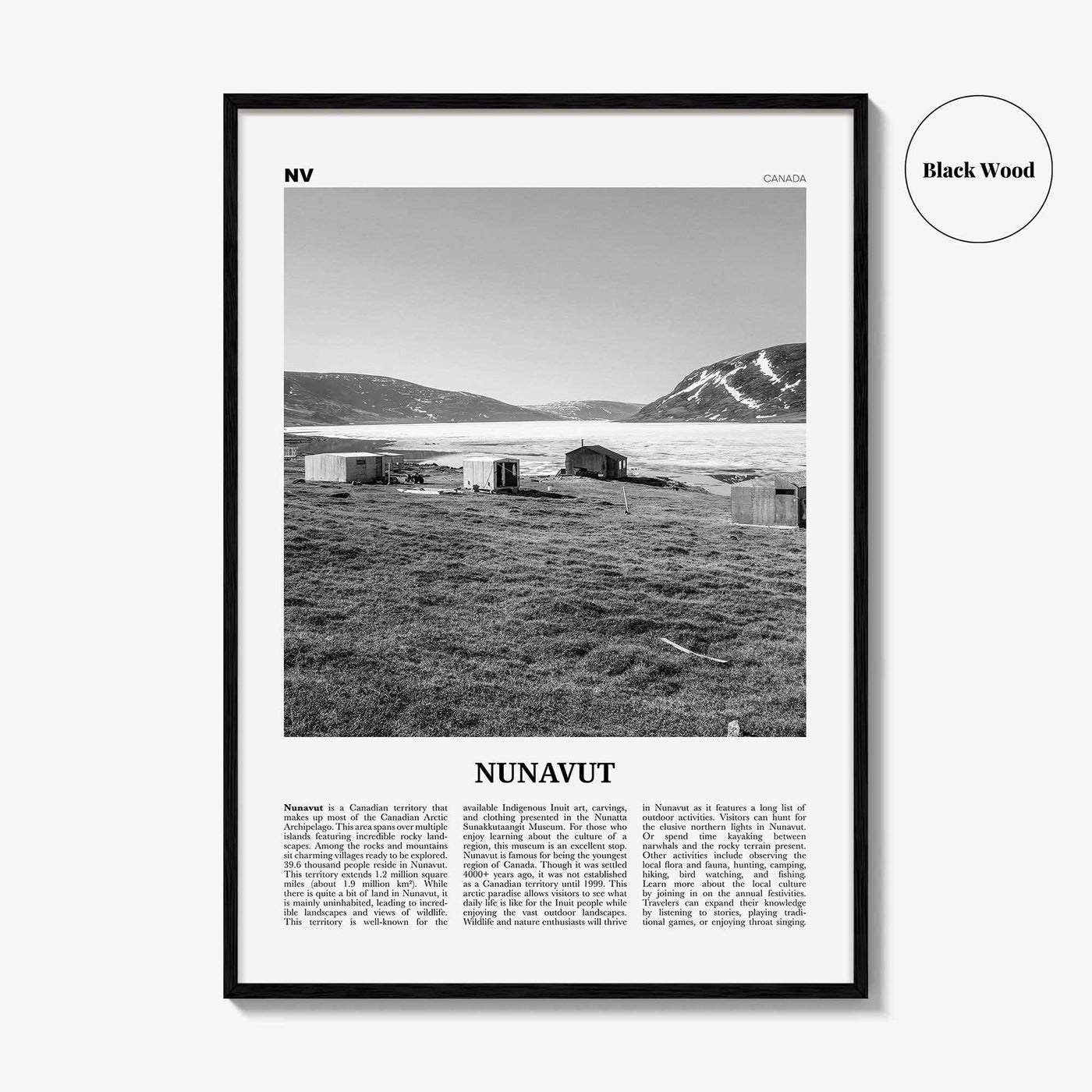 Nunavut Print Black and White, Nunavut Wall Art, Nunavut Poster, Nunavut Photo, Nunavut Wall Décor, Nunavut Map, Canada