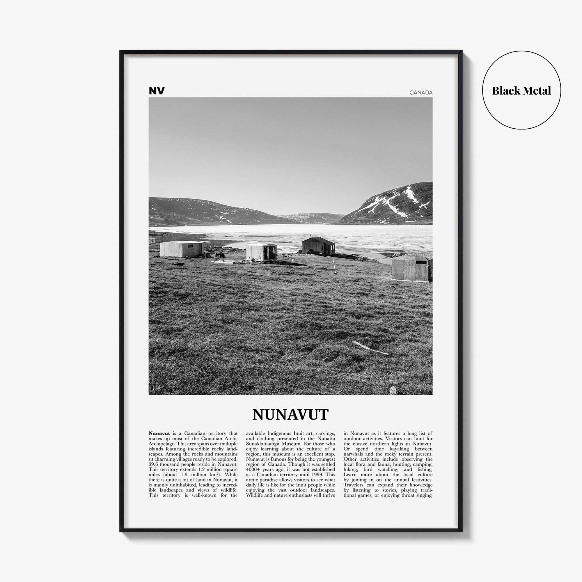 Nunavut Print Black and White, Nunavut Wall Art, Nunavut Poster, Nunavut Photo, Nunavut Wall Décor, Nunavut Map, Canada