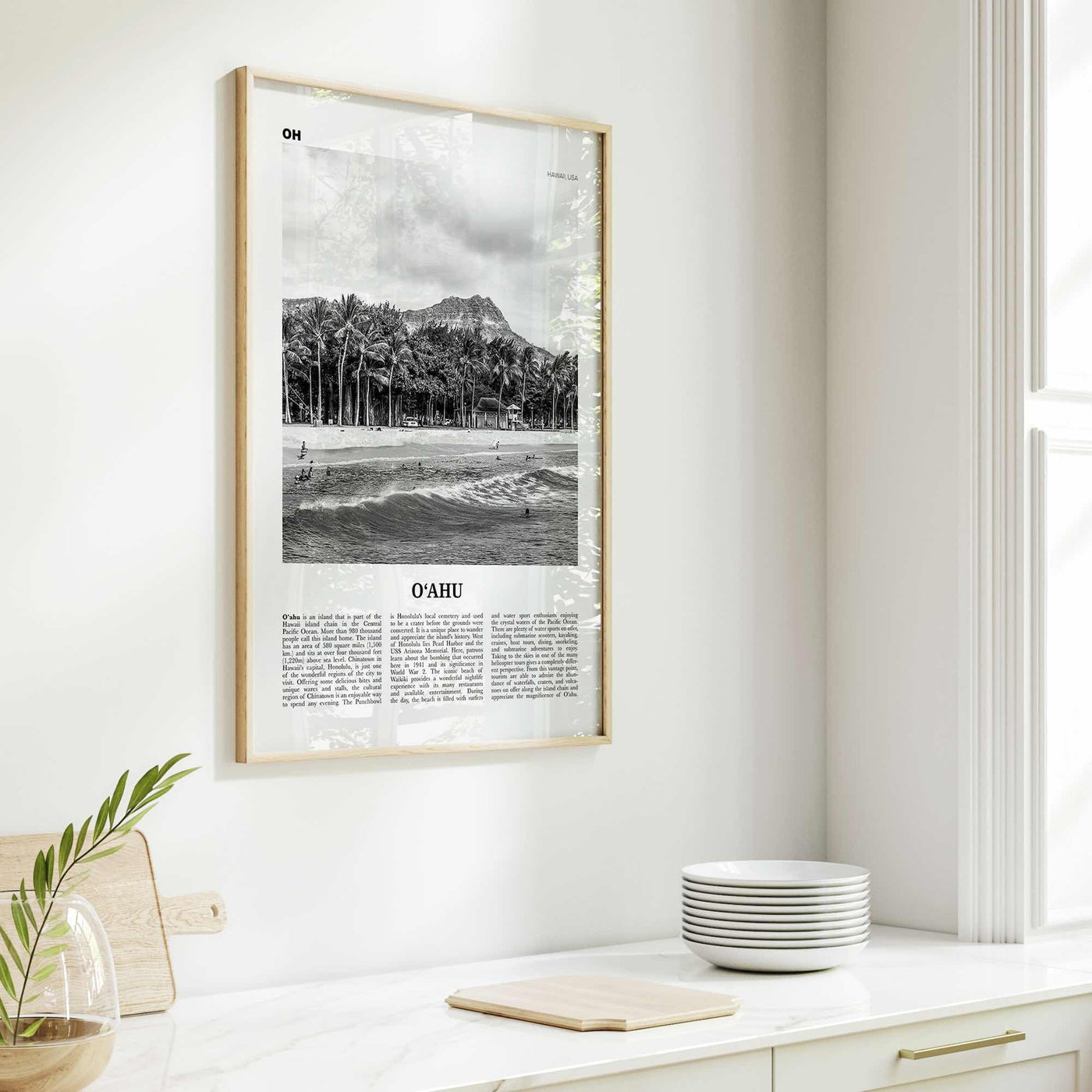 Oahu Print Black and White, O‘ahu Wall Art, O‘ahu Poster, O‘ahu Photo, O‘ahu Map, Oahu, Hawaii, USA, United States