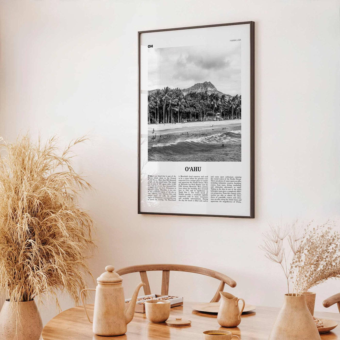 Oahu Print Black and White, O‘ahu Wall Art, O‘ahu Poster, O‘ahu Photo, O‘ahu Map, Oahu, Hawaii, USA, United States