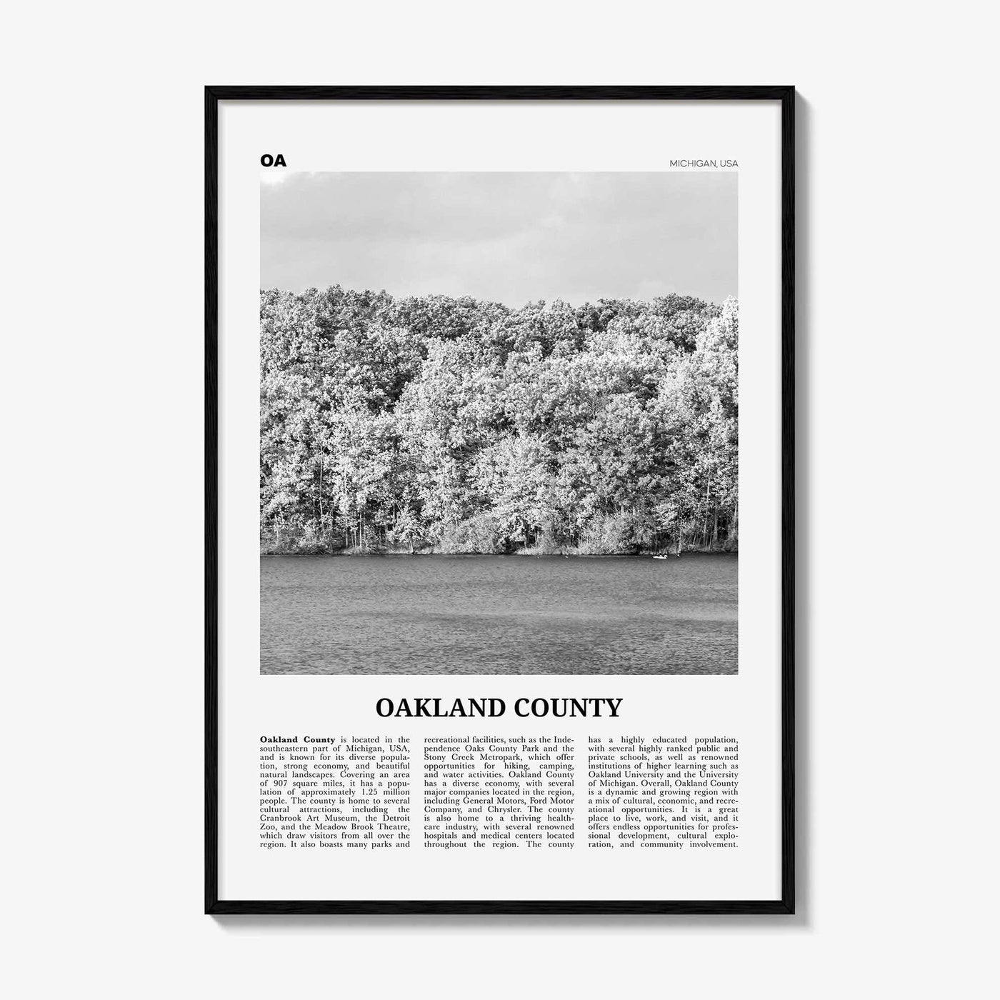 Oakland County Print Black and White, Oakland County Wall Art, Oakland County Poster, Oakland County Photo, Oakland Wall Décor, Oakland Map
