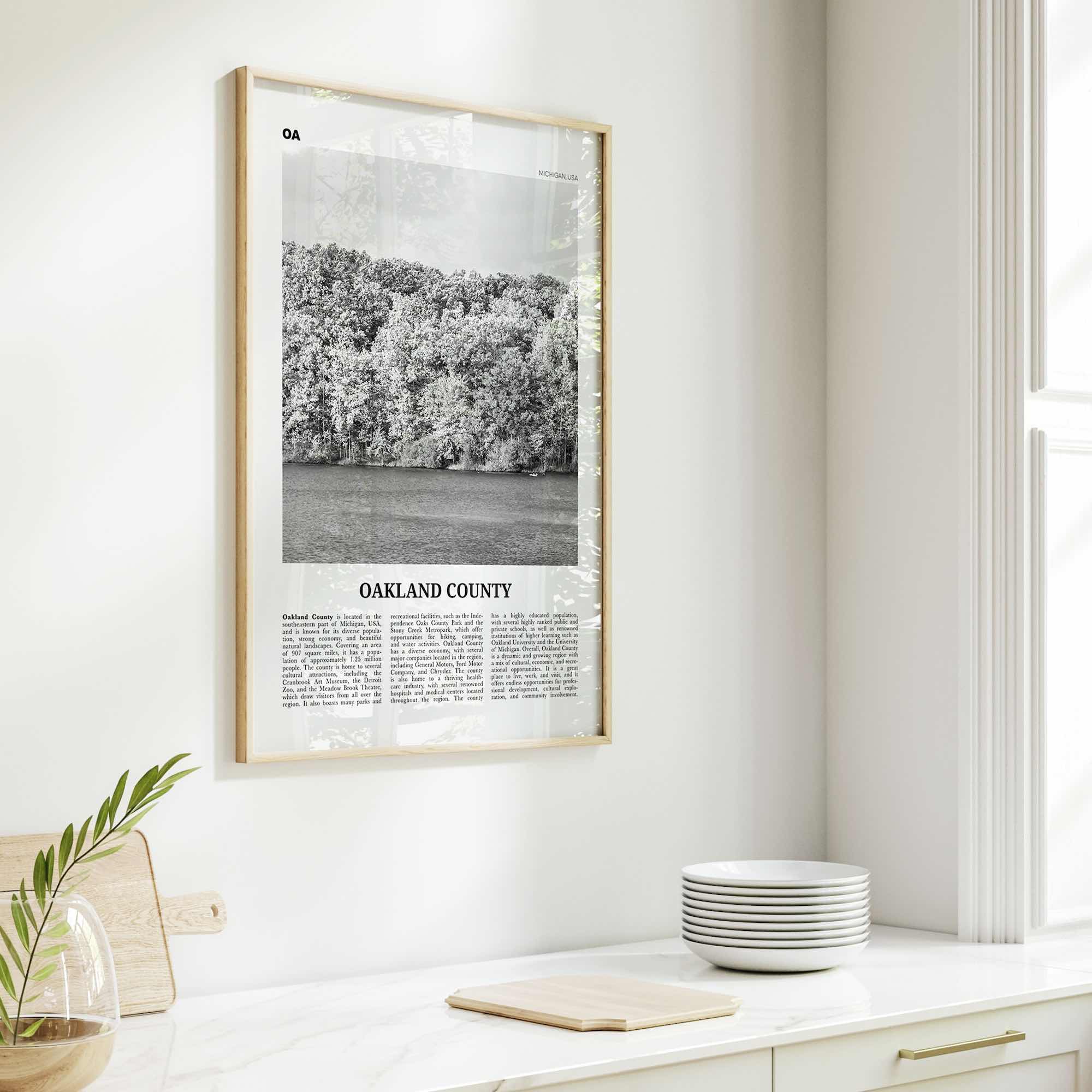 Oakland County Print Black and White, Oakland County Wall Art, Oakland County Poster, Oakland County Photo, Oakland Wall Décor, Oakland Map