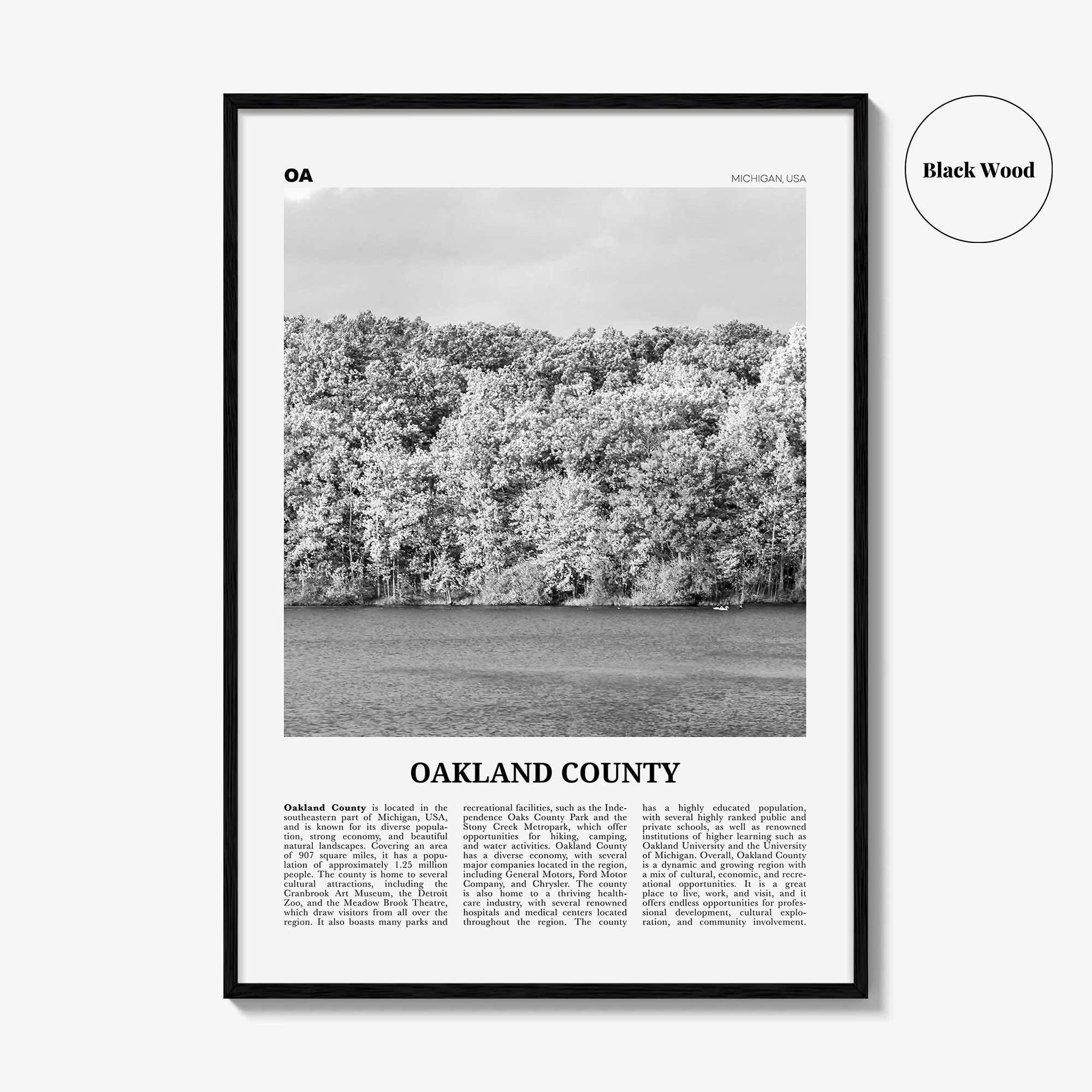 Oakland County Print Black and White, Oakland County Wall Art, Oakland County Poster, Oakland County Photo, Oakland Wall Décor, Oakland Map