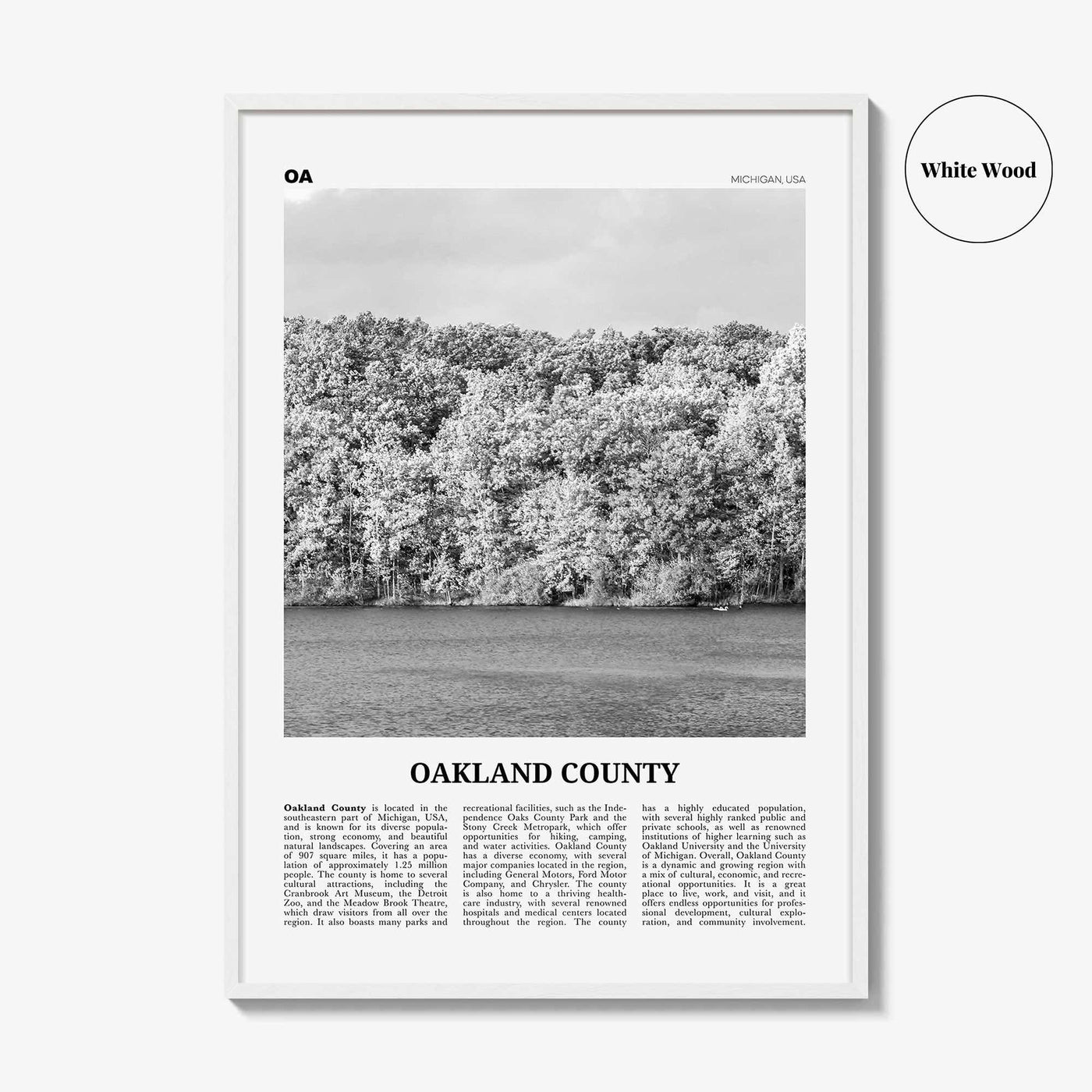 Oakland County Print Black and White, Oakland County Wall Art, Oakland County Poster, Oakland County Photo, Oakland Wall Décor, Oakland Map